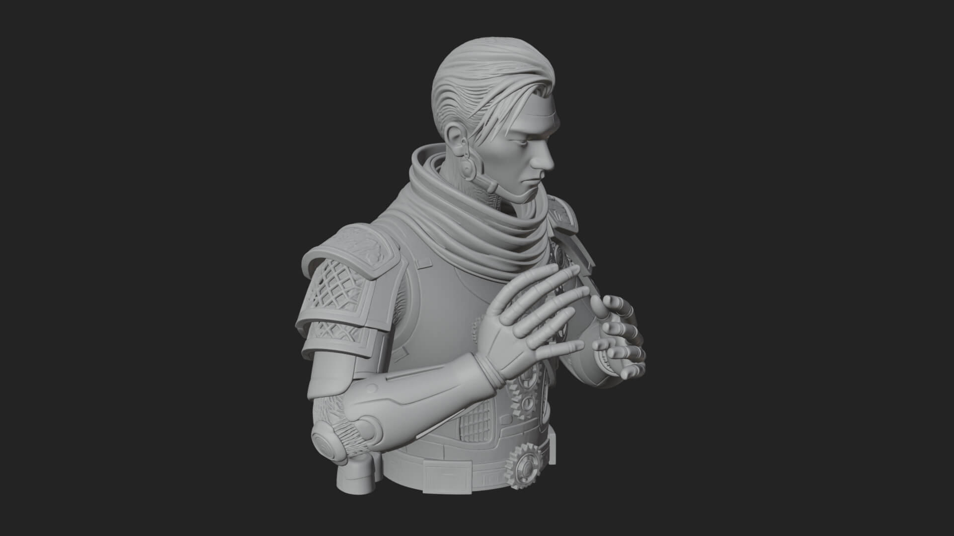 Sci Fi Armored Man Bust Design 3 3D Print Model 3D Model