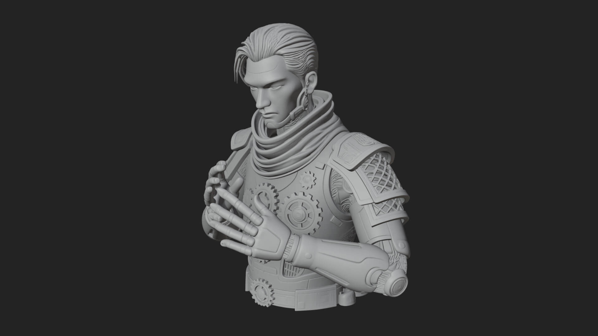 Sci Fi Armored Man Bust Design 3 3D Print Model 3D Model