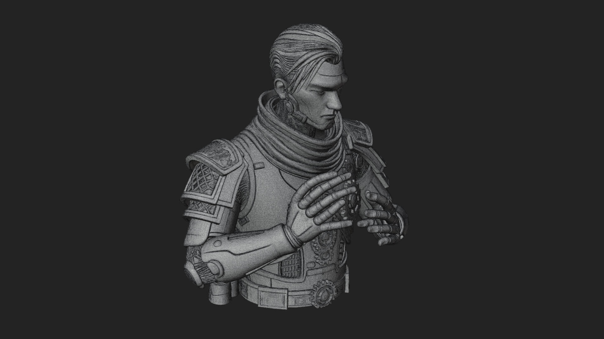 Sci Fi Armored Man Bust Design 3 3D Print Model 3D Model