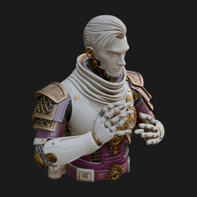 Sci Fi Armored Man Bust Design 3 3D Print Model
