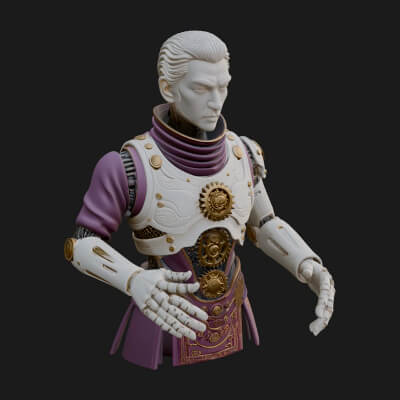 Sci Fi Armored Man Bust Design 4 3D Print Model