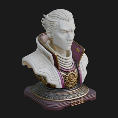 Sci Fi Armored Man Bust Design 6 3D Print Model