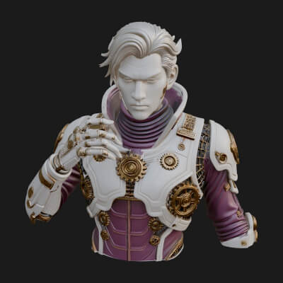 Sci Fi Armored Man Bust Design 9 3D Print Model