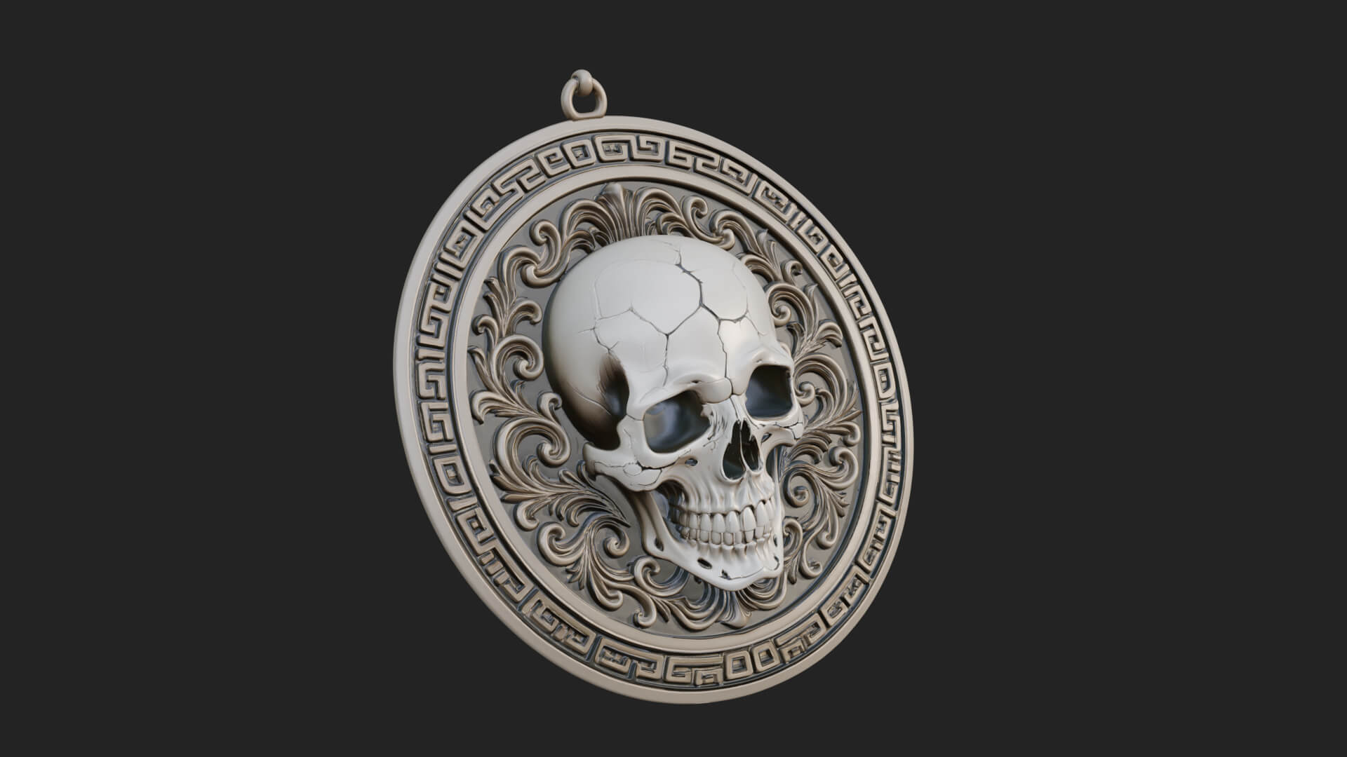 Scroll Skull Oval Relief Plaque Design 1 3D Print Model 3D Model