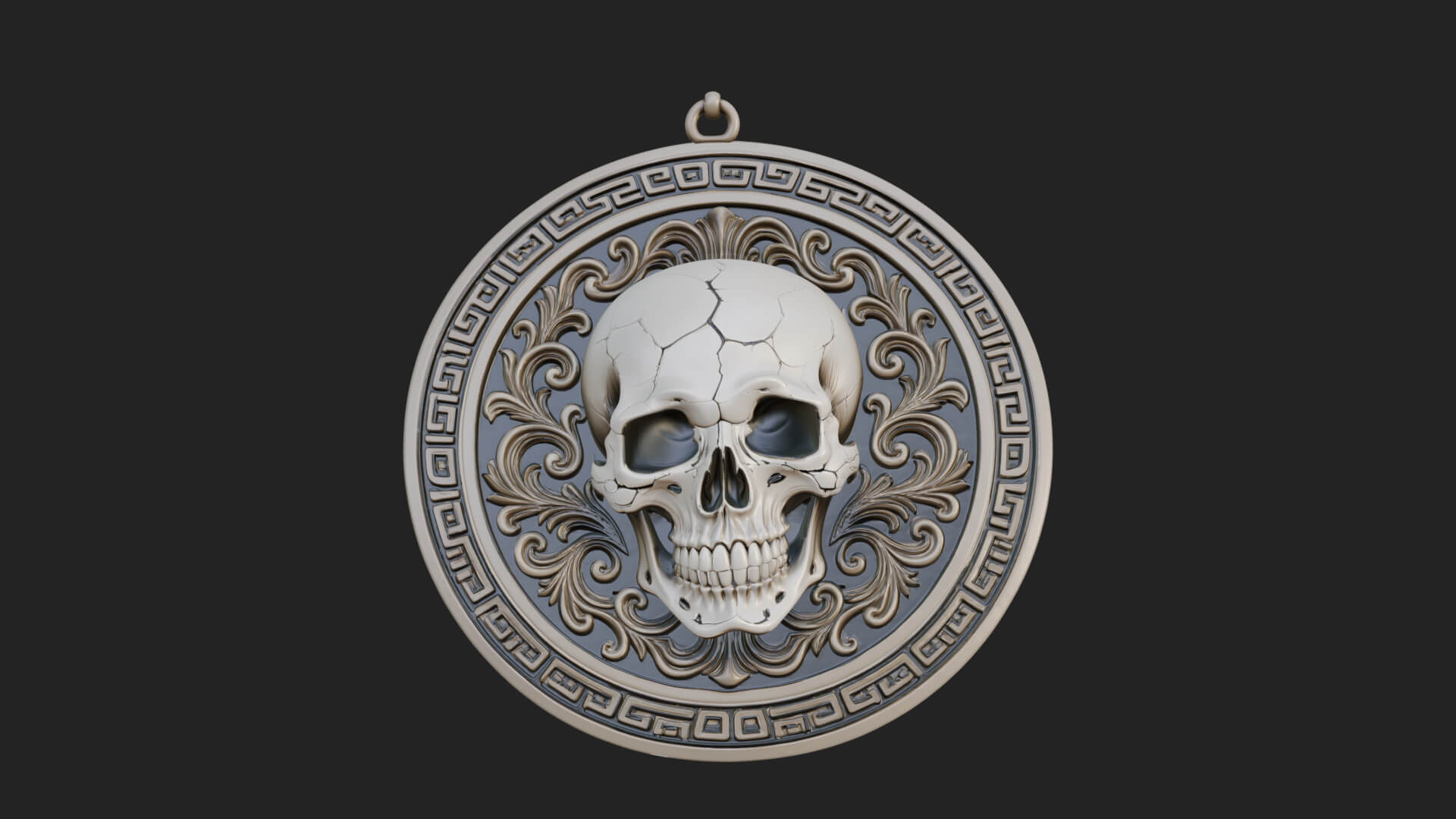 Scroll Skull Oval Relief Plaque Design 1 3D Print Model 3D Model
