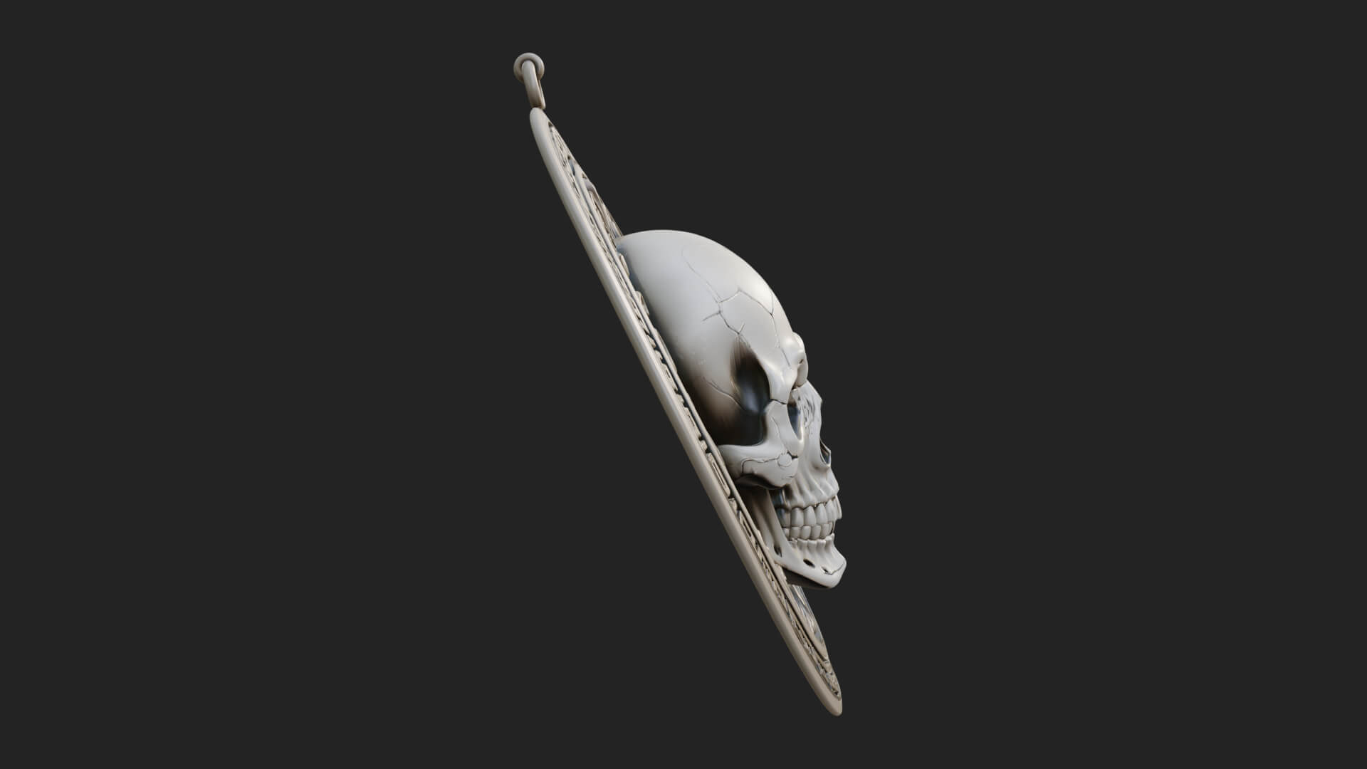 Scroll Skull Oval Relief Plaque Design 1 3D Print Model 3D Model