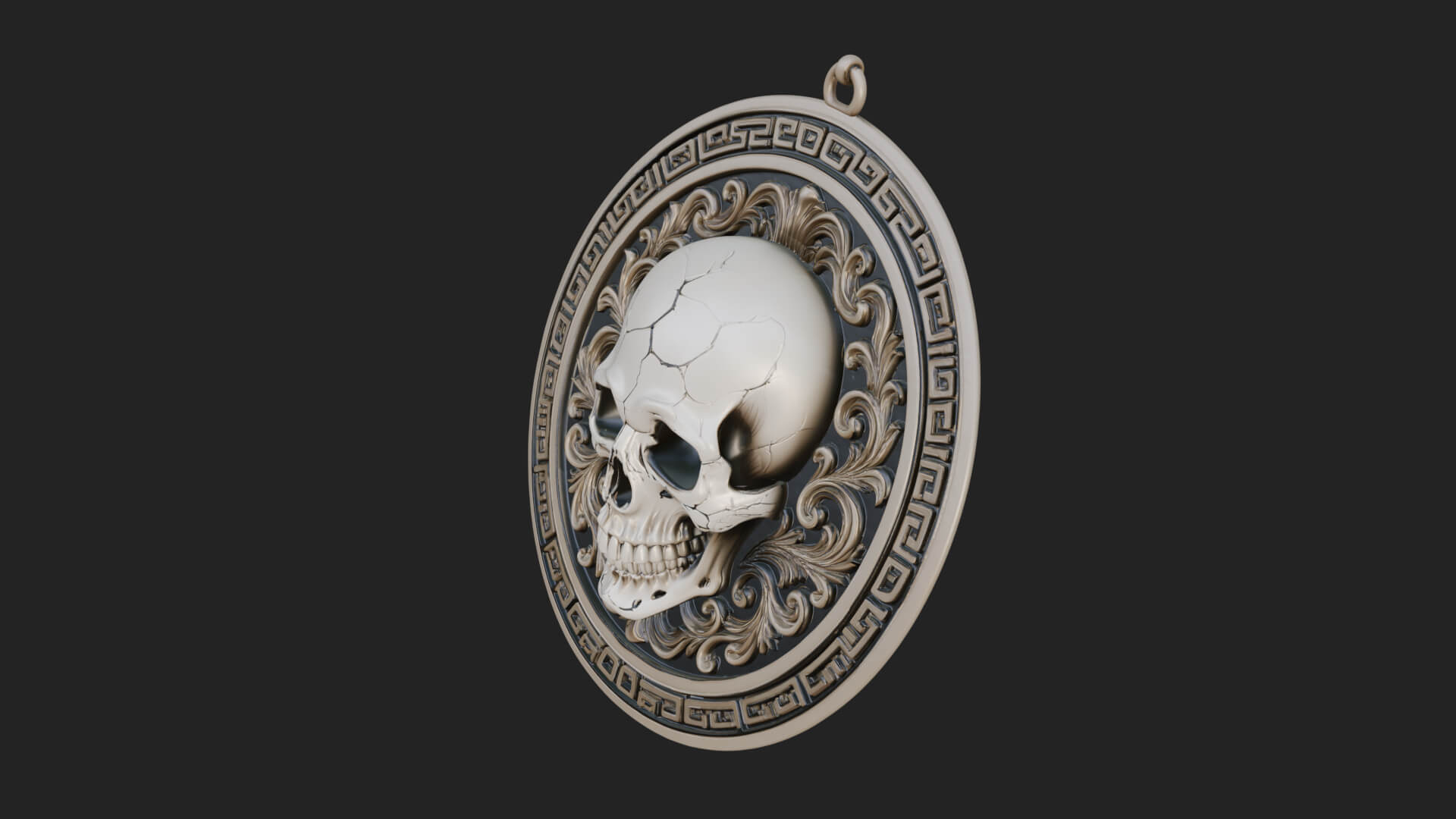 Scroll Skull Oval Relief Plaque Design 1 3D Print Model 3D Model