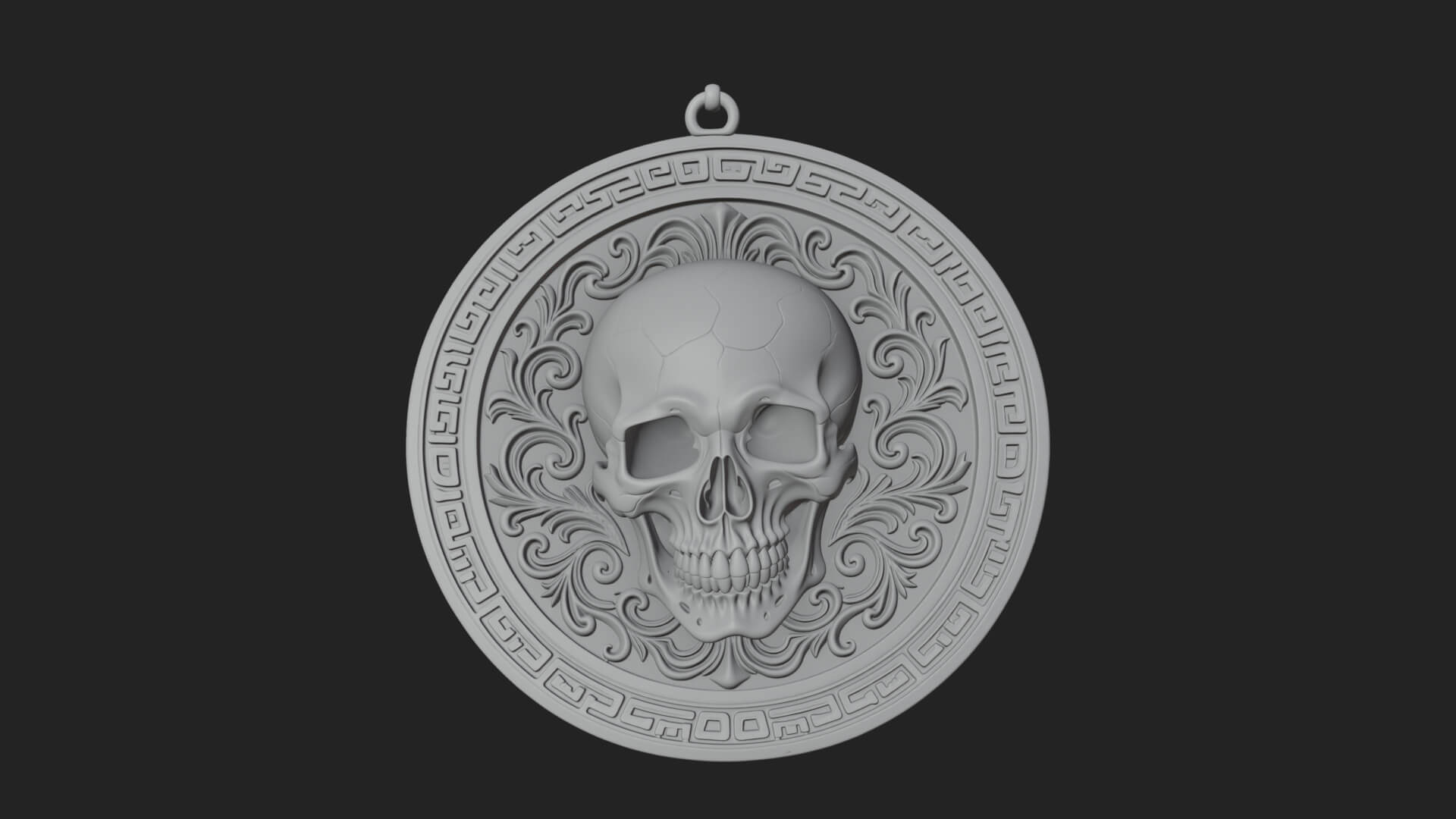 Scroll Skull Oval Relief Plaque Design 1 3D Print Model 3D Model