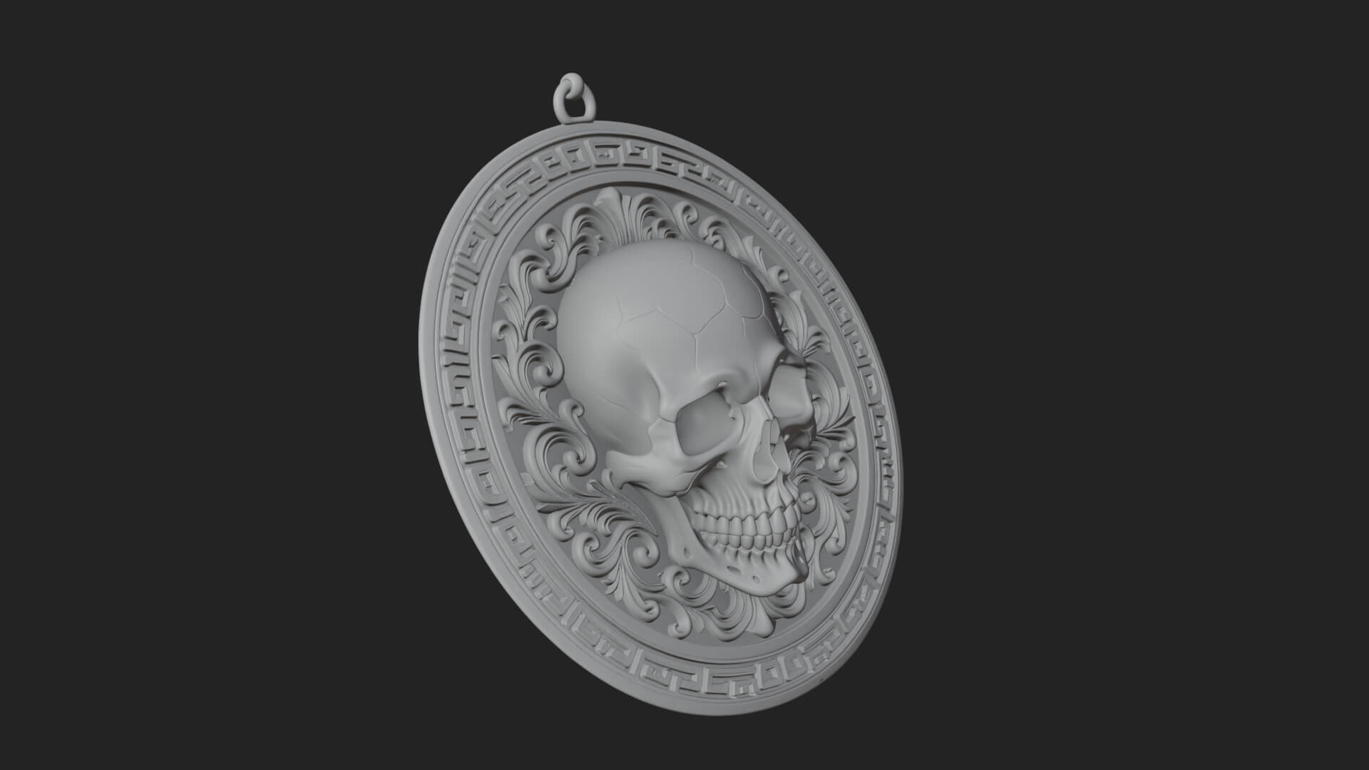 Scroll Skull Oval Relief Plaque Design 1 3D Print Model 3D Model