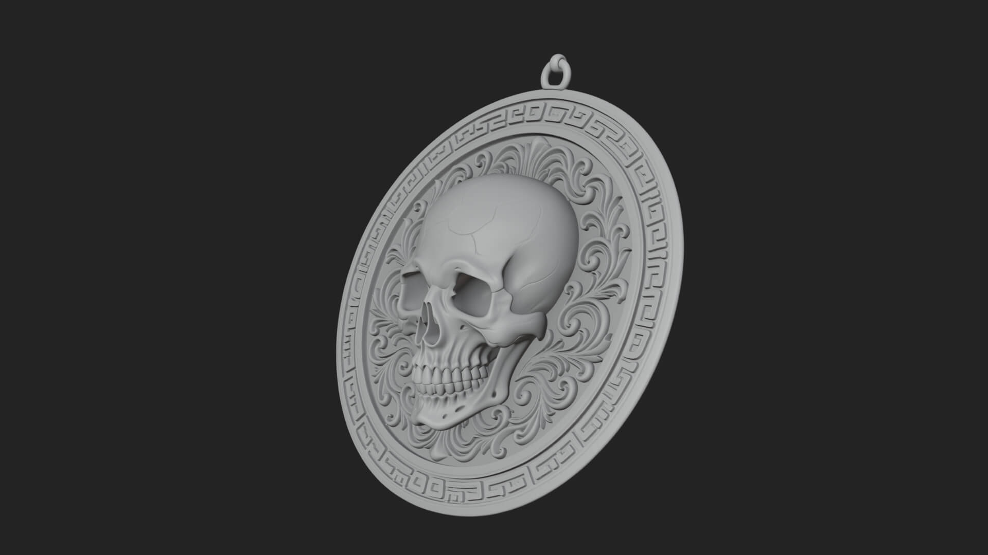 Scroll Skull Oval Relief Plaque Design 1 3D Print Model 3D Model