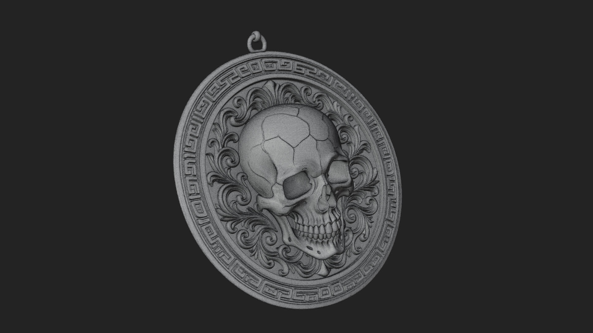 Scroll Skull Oval Relief Plaque Design 1 3D Print Model 3D Model