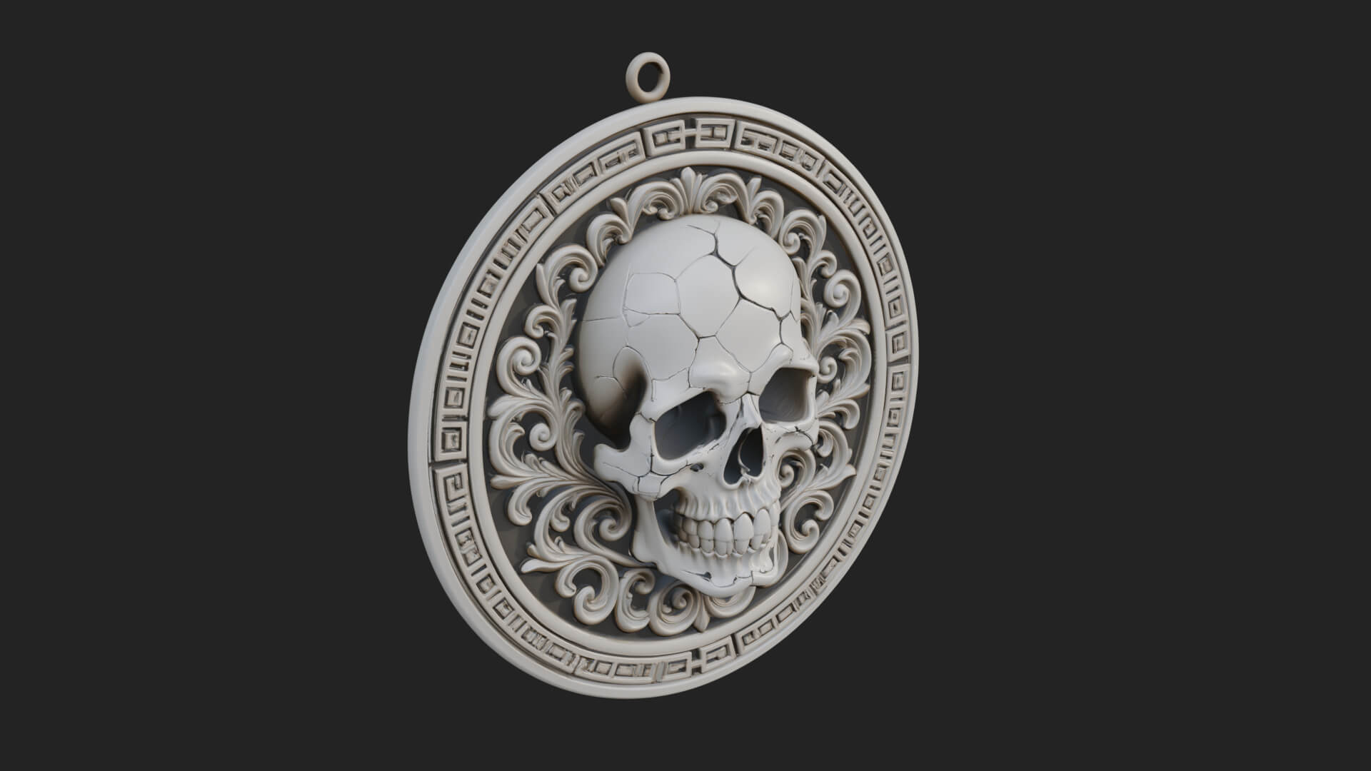 Scroll Skull Oval Relief Plaque Design 2 3D Print Model 3D Model