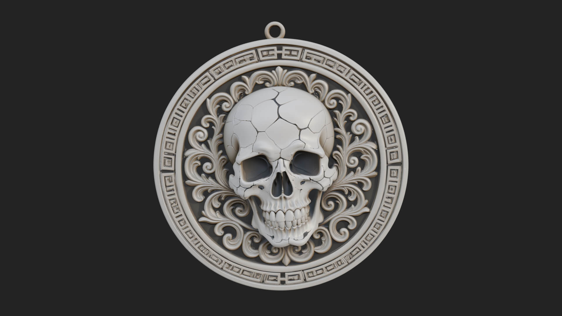 Scroll Skull Oval Relief Plaque Design 2 3D Print Model 3D Model