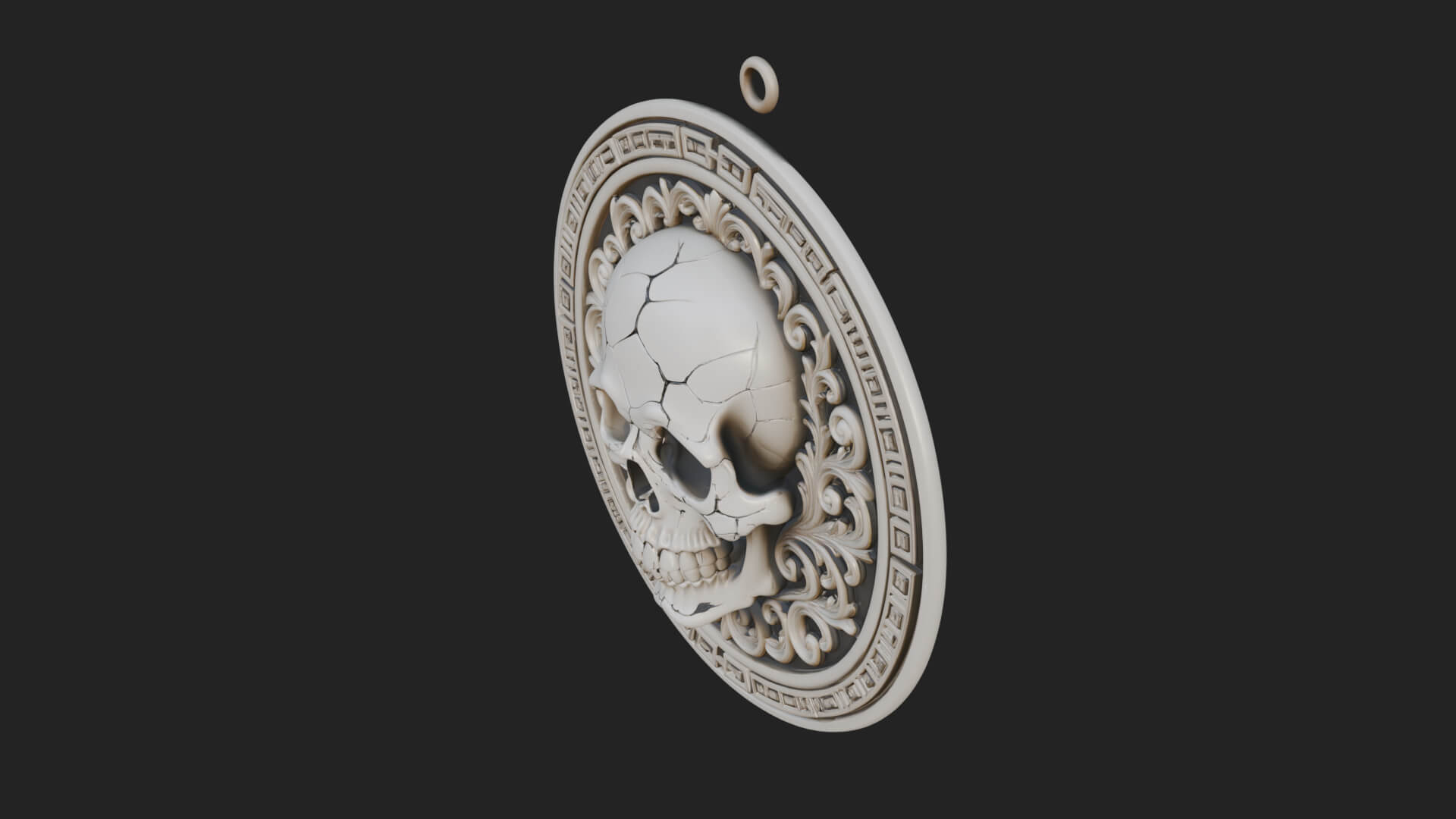Scroll Skull Oval Relief Plaque Design 2 3D Print Model 3D Model