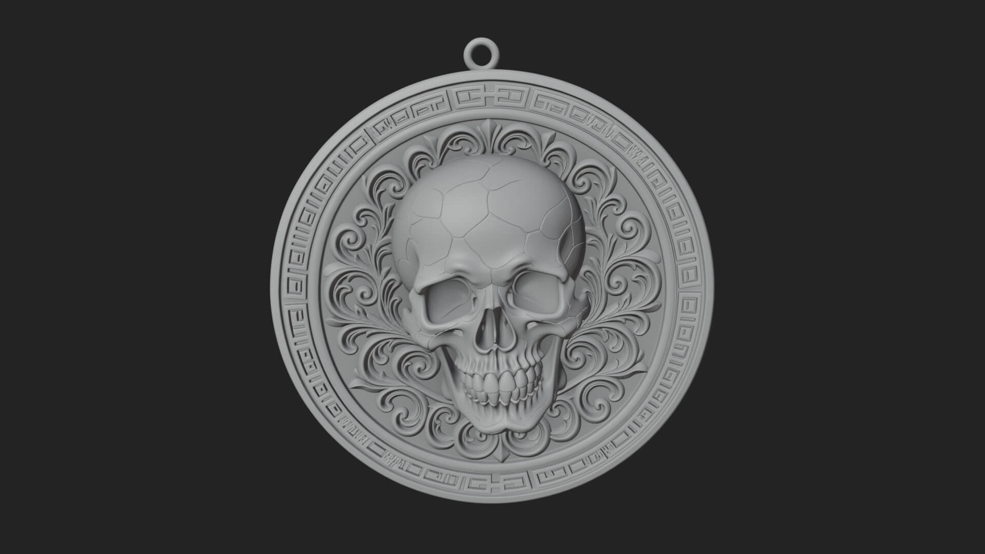 Scroll Skull Oval Relief Plaque Design 2 3D Print Model 3D Model
