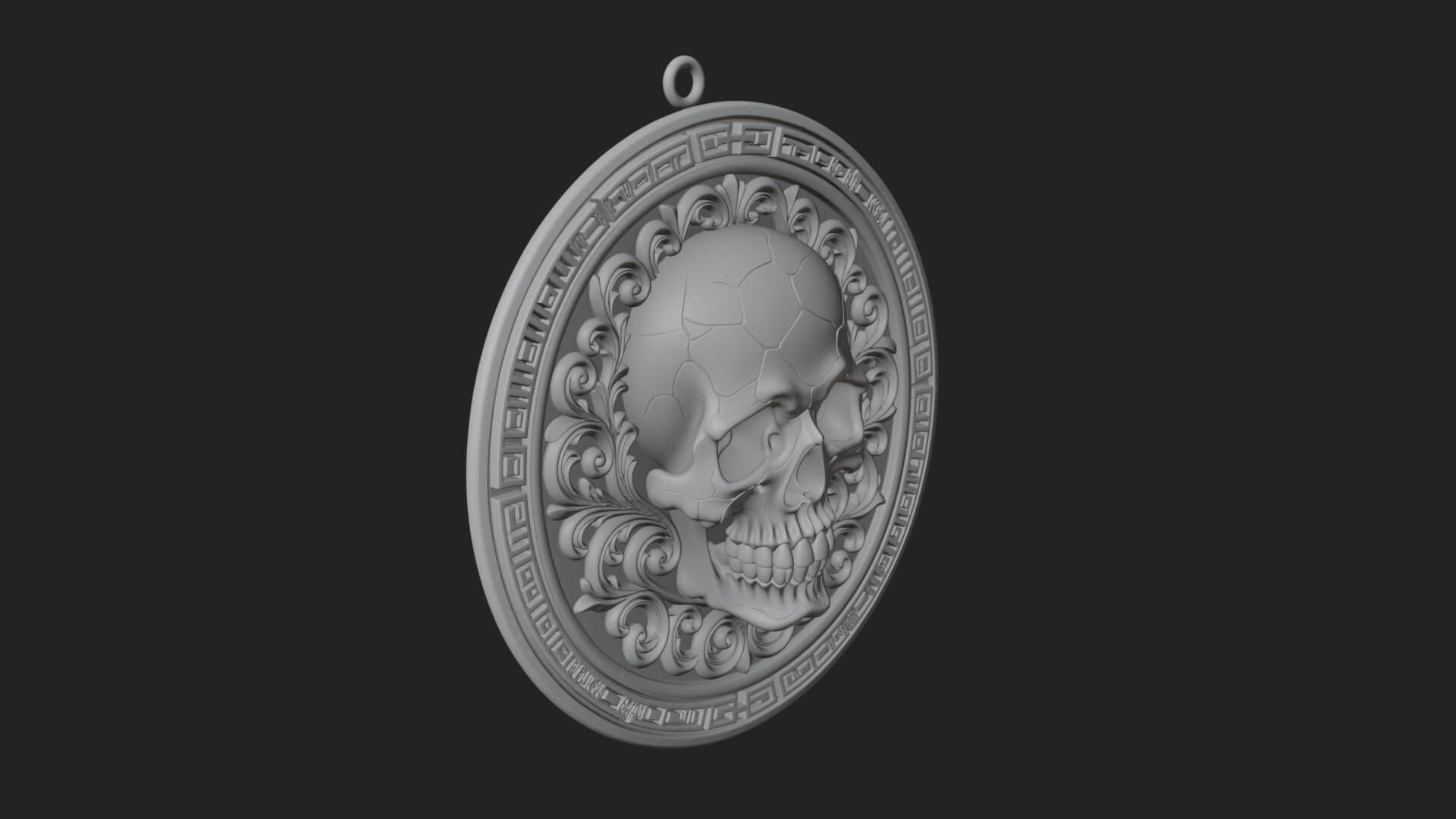 Scroll Skull Oval Relief Plaque Design 2 3D Print Model 3D Model