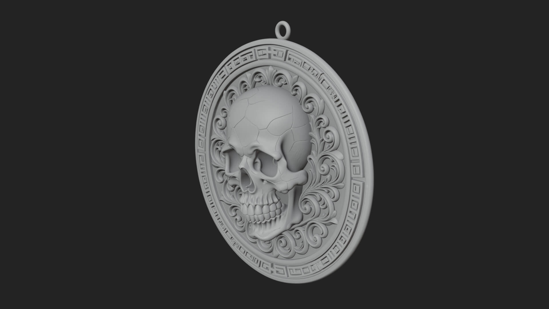 Scroll Skull Oval Relief Plaque Design 2 3D Print Model 3D Model
