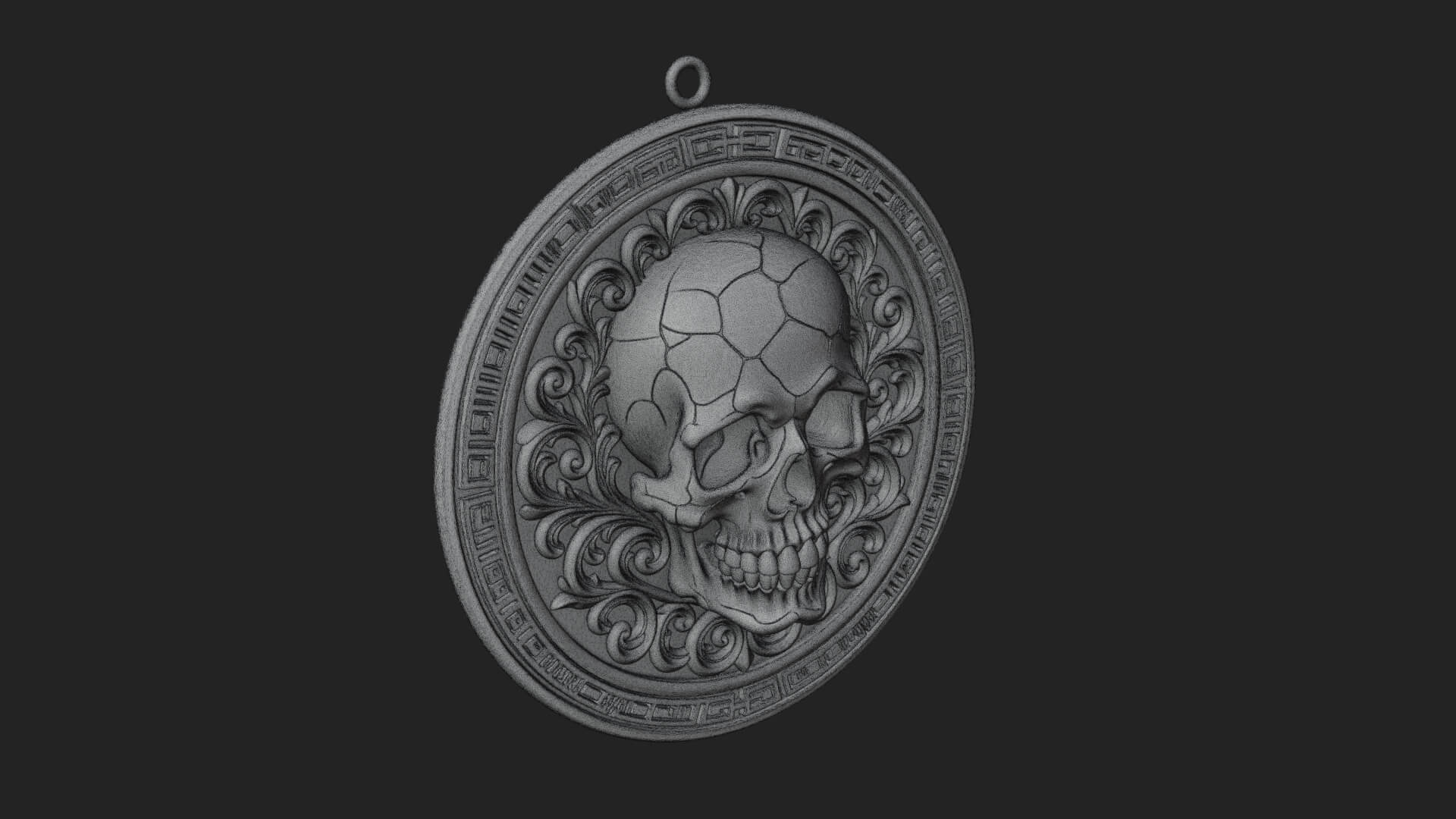 Scroll Skull Oval Relief Plaque Design 2 3D Print Model 3D Model