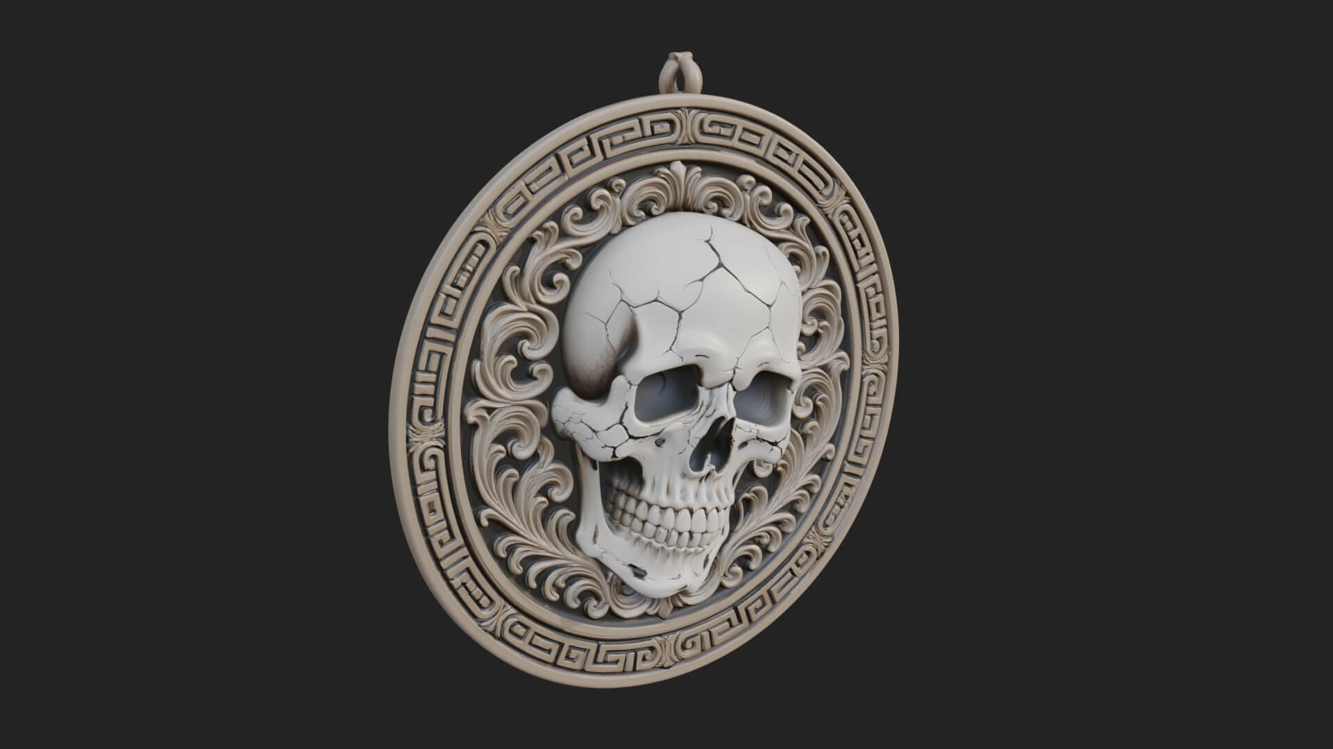 Scroll Skull Oval Relief Plaque Design 3 3D Print Model 3D Model