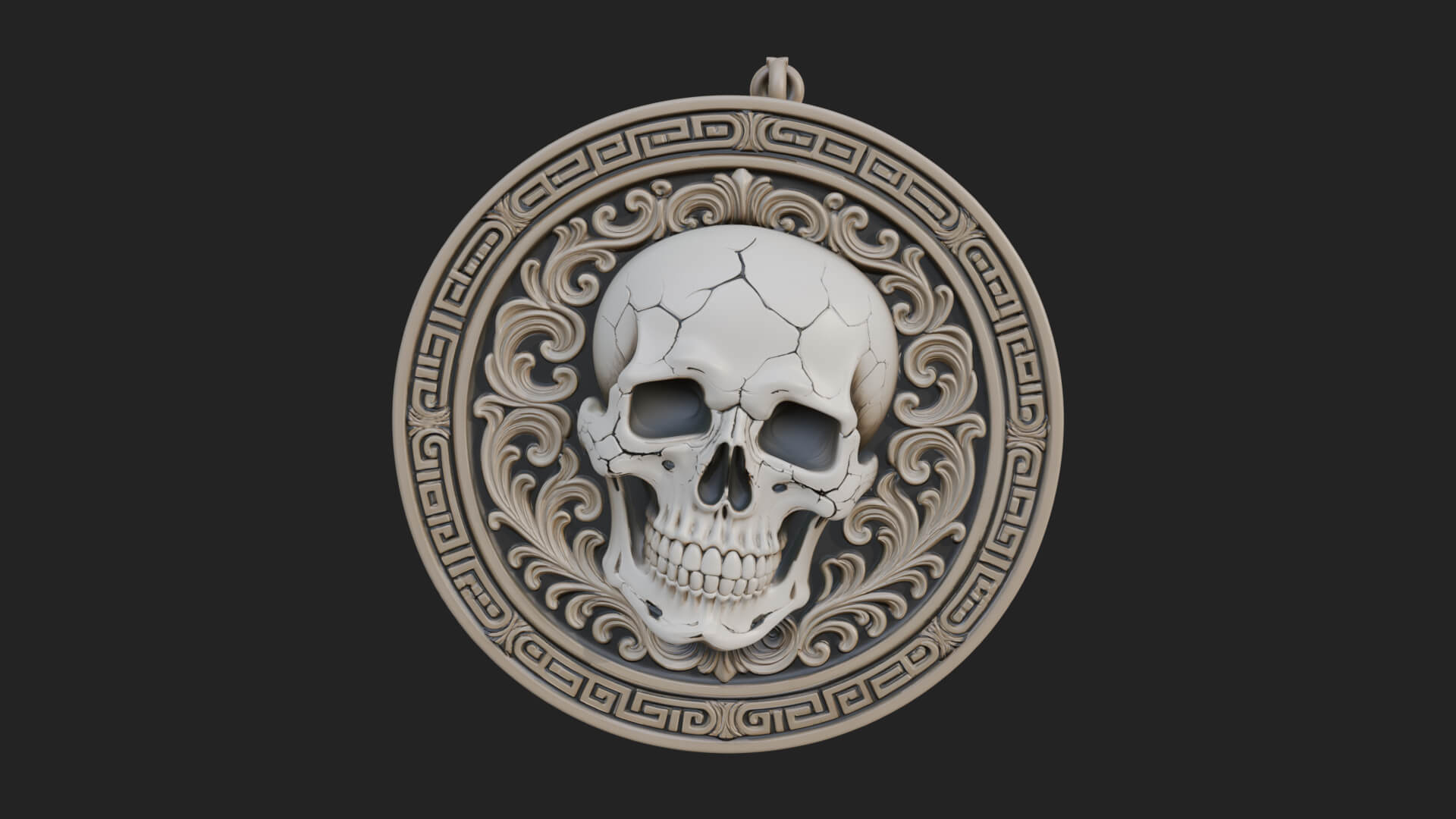 Scroll Skull Oval Relief Plaque Design 3 3D Print Model 3D Model