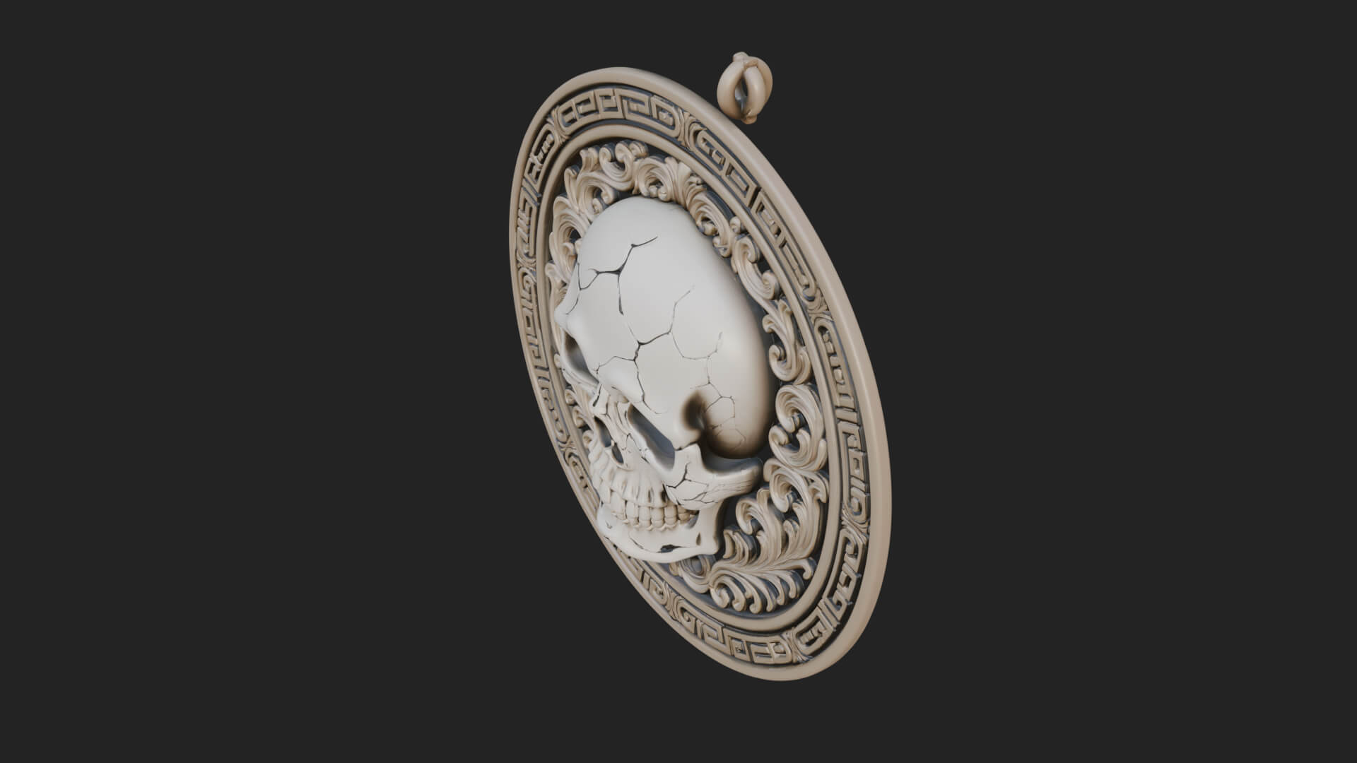 Scroll Skull Oval Relief Plaque Design 3 3D Print Model 3D Model