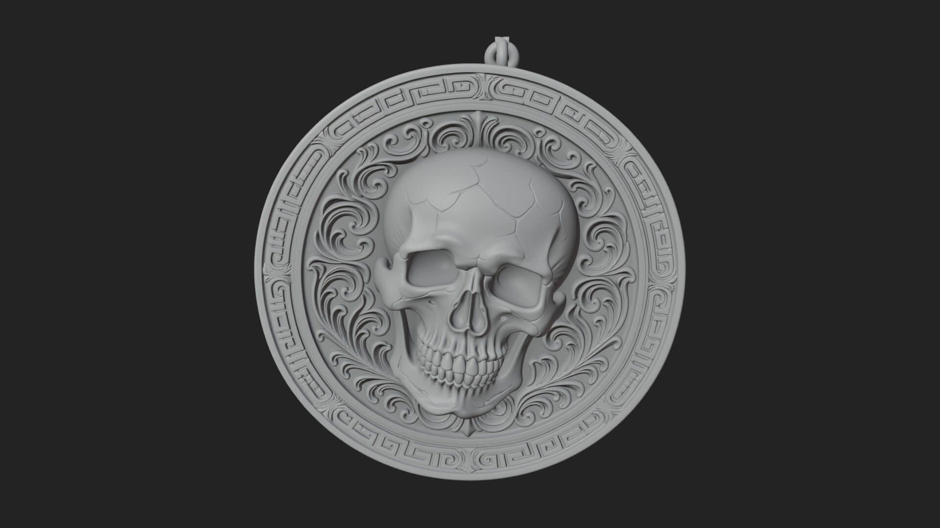 Scroll Skull Oval Relief Plaque Design 3 3D Print Model 3D Model