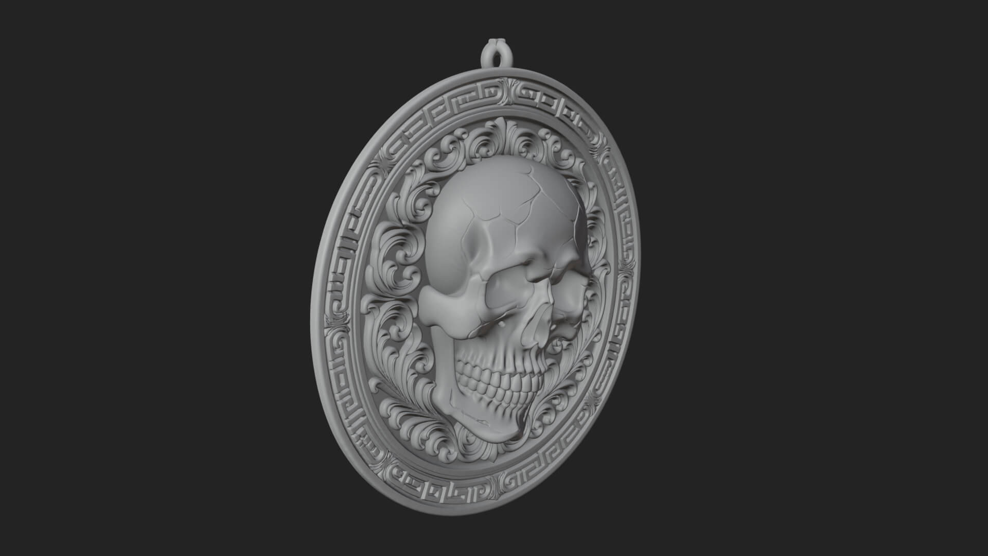 Scroll Skull Oval Relief Plaque Design 3 3D Print Model 3D Model
