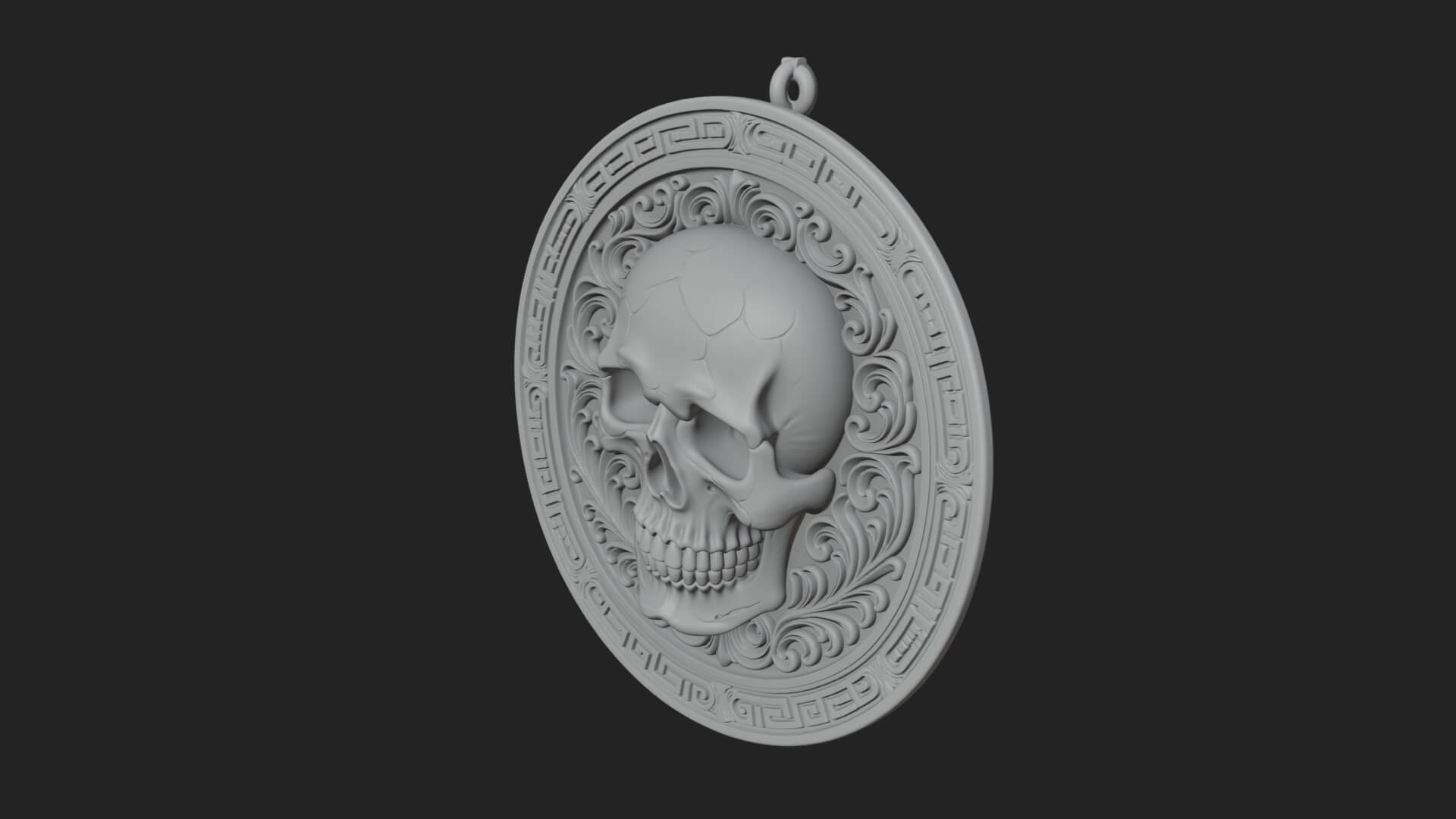 Scroll Skull Oval Relief Plaque Design 3 3D Print Model 3D Model