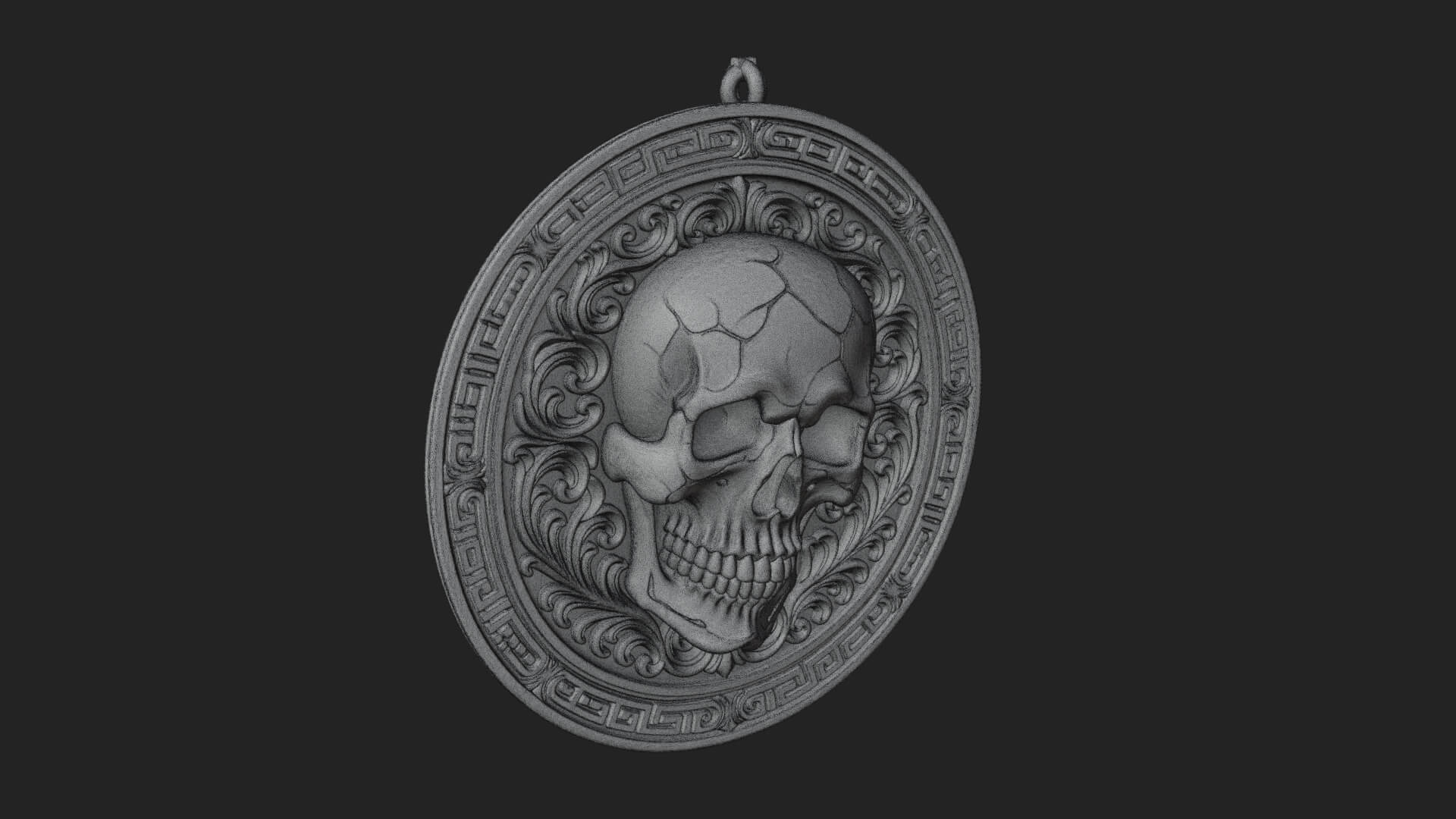 Scroll Skull Oval Relief Plaque Design 3 3D Print Model 3D Model