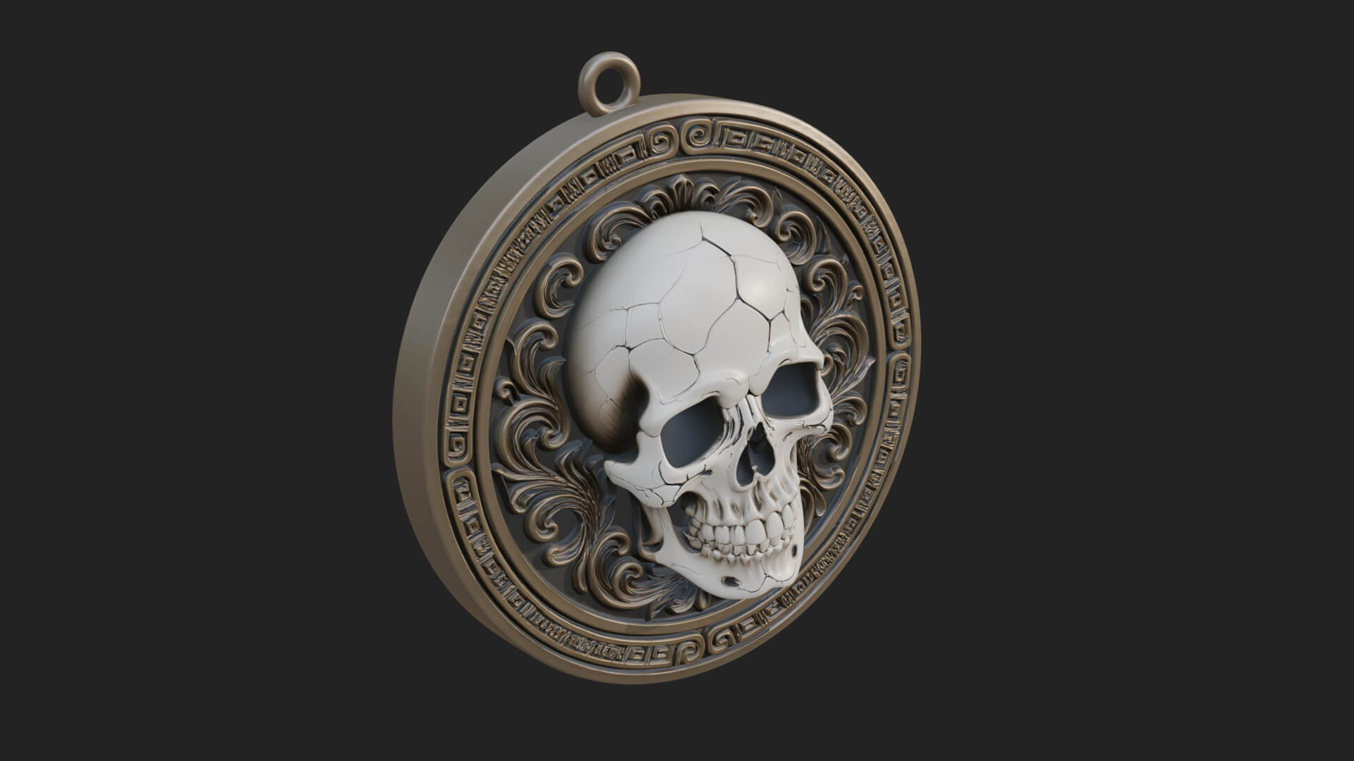 Scroll Skull Oval Relief Plaque Design 4 3D Print Model 3D Model