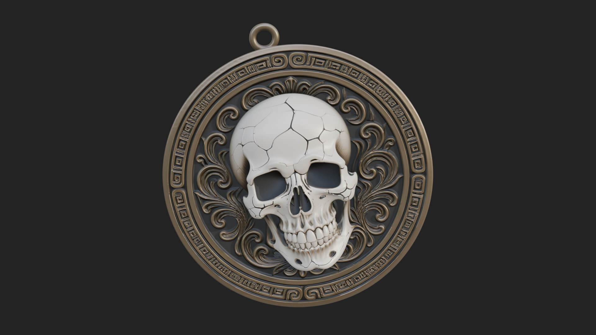 Scroll Skull Oval Relief Plaque Design 4 3D Print Model 3D Model
