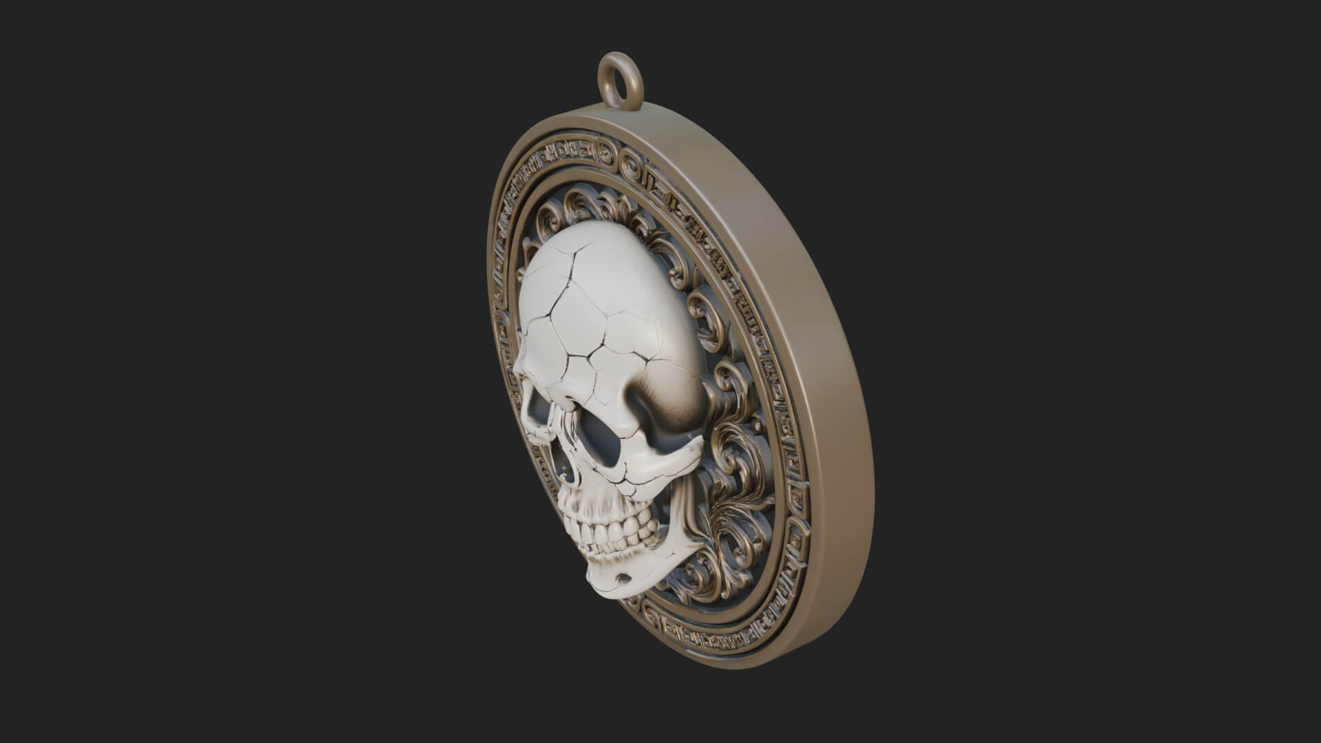 Scroll Skull Oval Relief Plaque Design 4 3D Print Model 3D Model