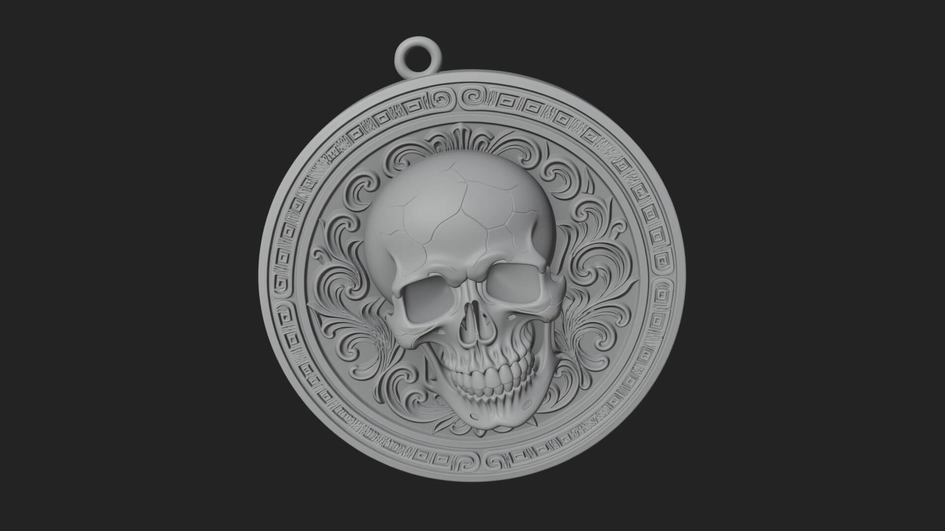 Scroll Skull Oval Relief Plaque Design 4 3D Print Model 3D Model