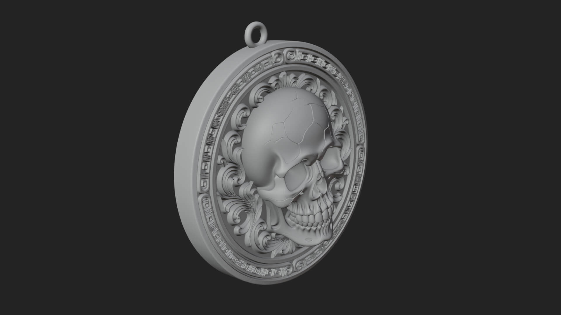 Scroll Skull Oval Relief Plaque Design 4 3D Print Model 3D Model