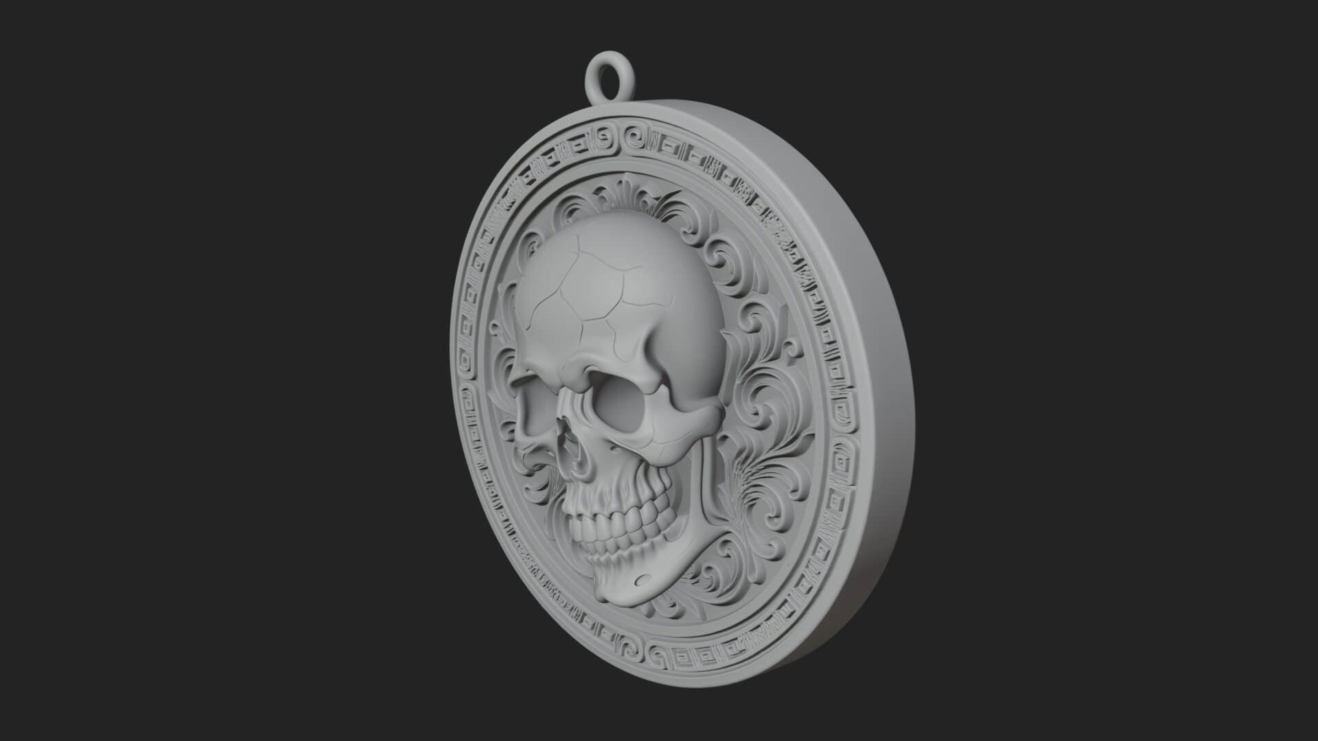 Scroll Skull Oval Relief Plaque Design 4 3D Print Model 3D Model