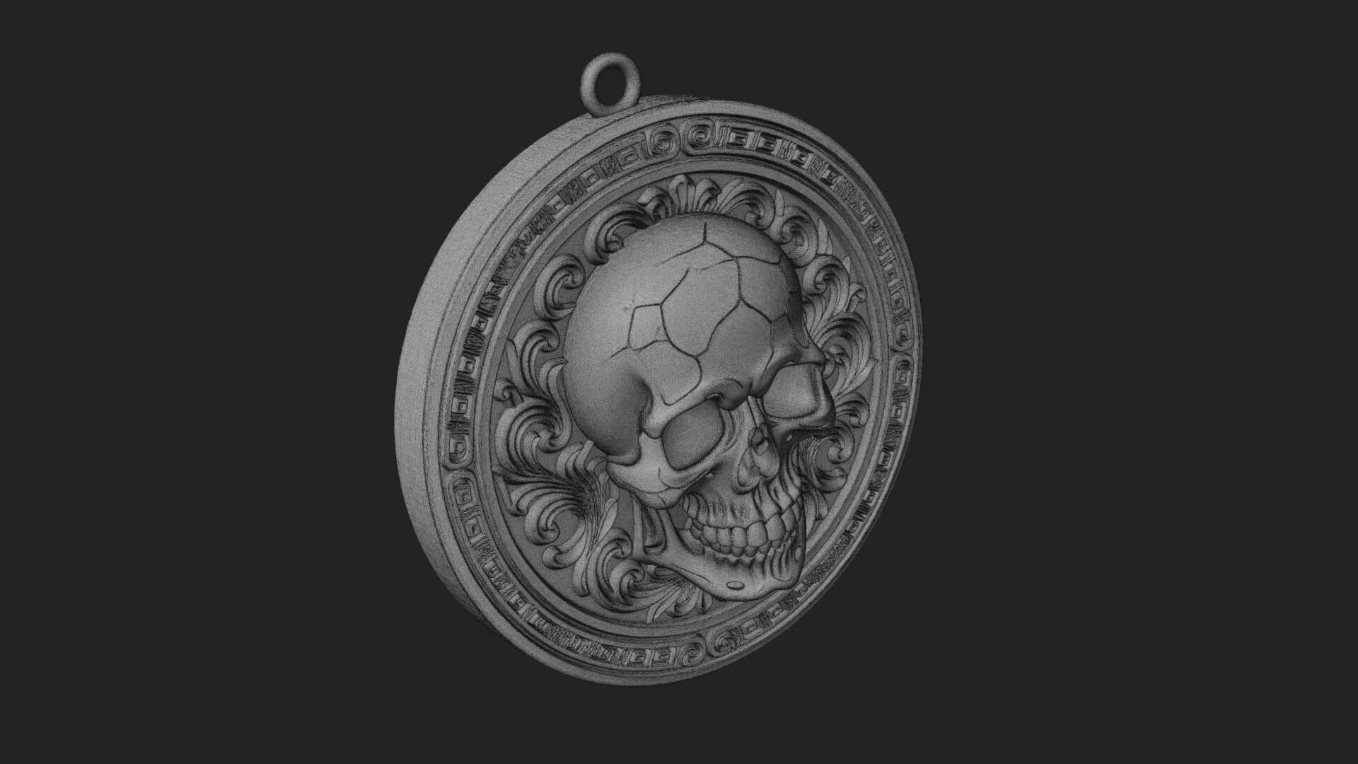 Scroll Skull Oval Relief Plaque Design 4 3D Print Model 3D Model