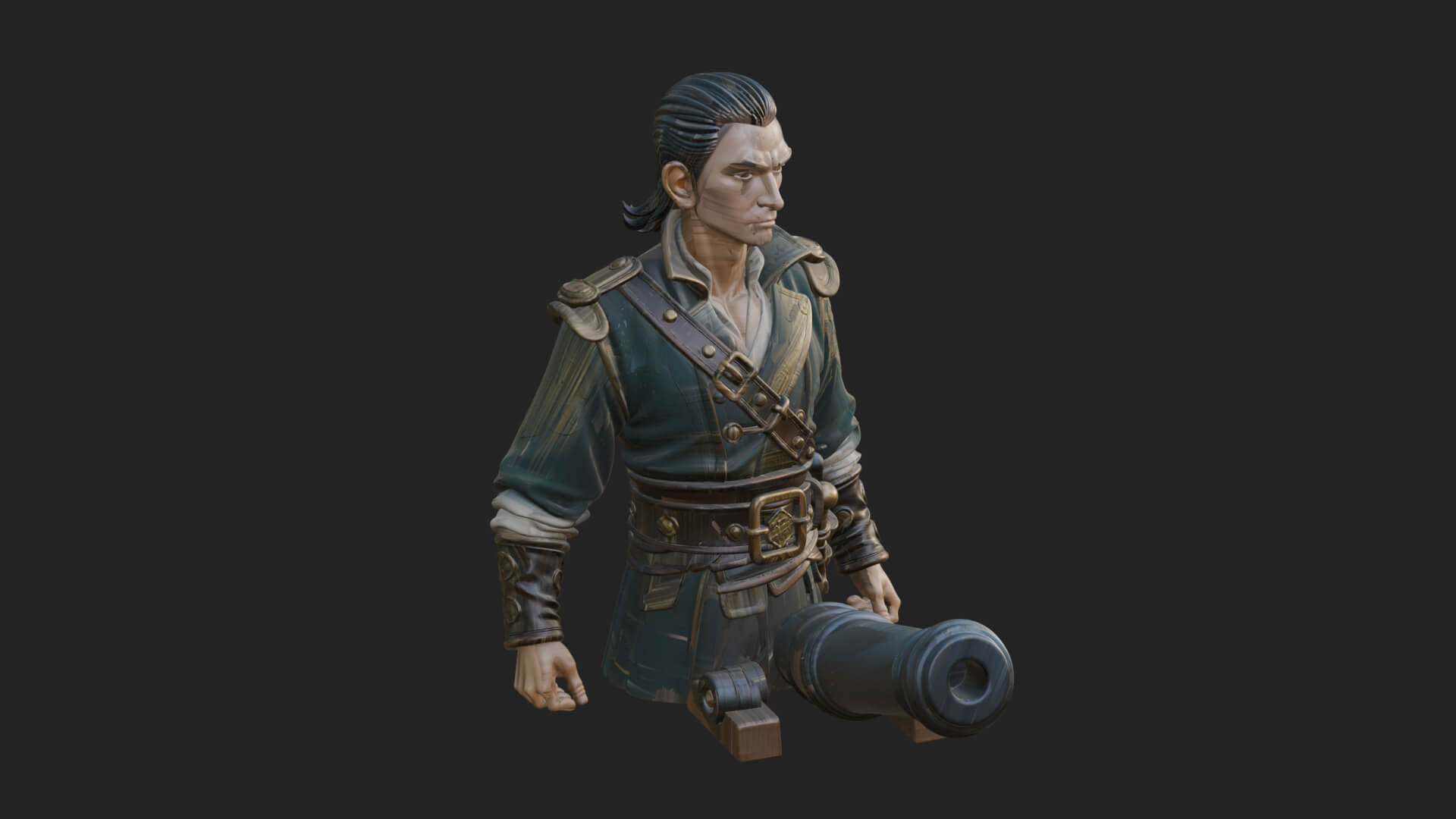 Sea Captain with Cannon Statue Design 1 3D Print Model 3D Model