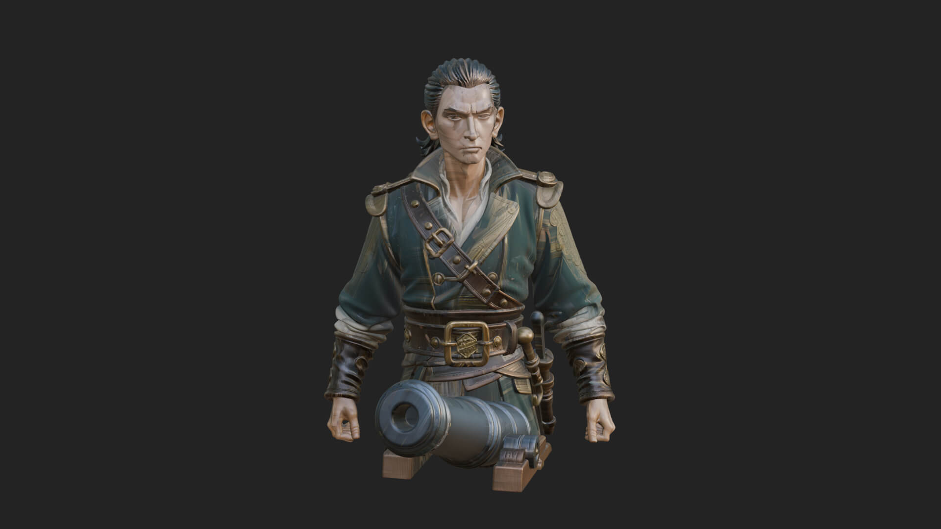 Sea Captain with Cannon Statue Design 1 3D Print Model 3D Model