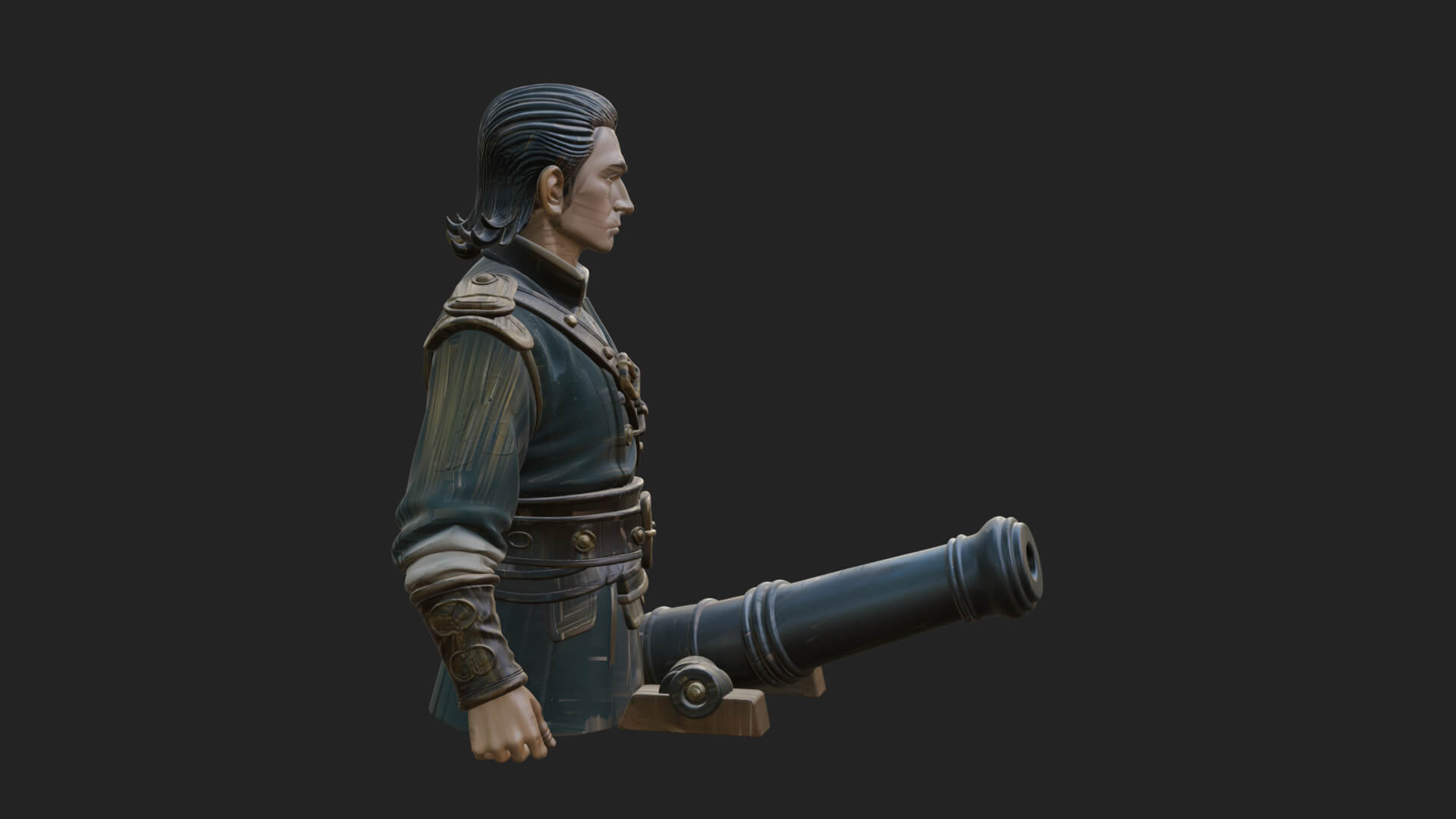 Sea Captain with Cannon Statue Design 1 3D Print Model 3D Model