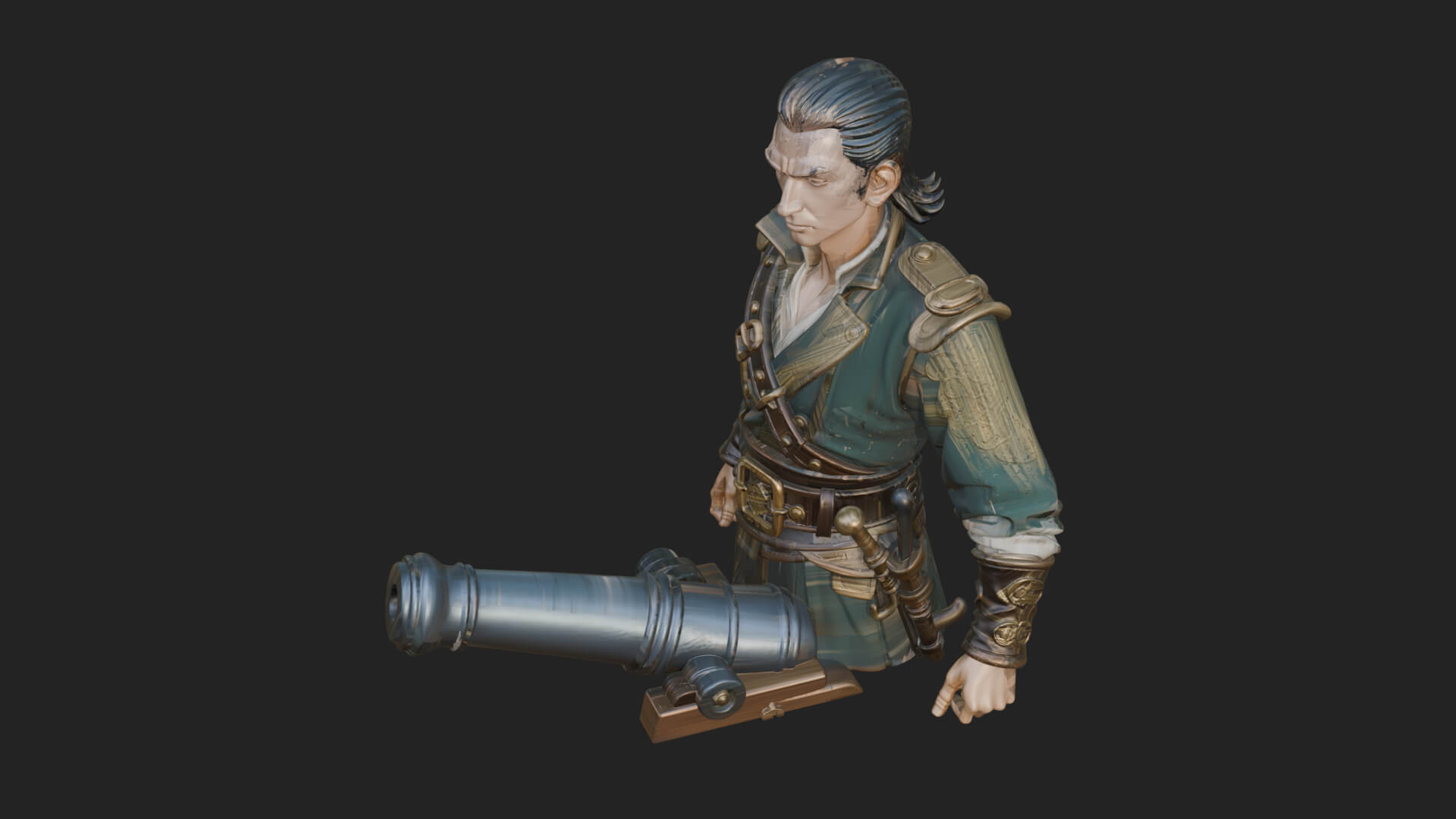 Sea Captain with Cannon Statue Design 1 3D Print Model 3D Model