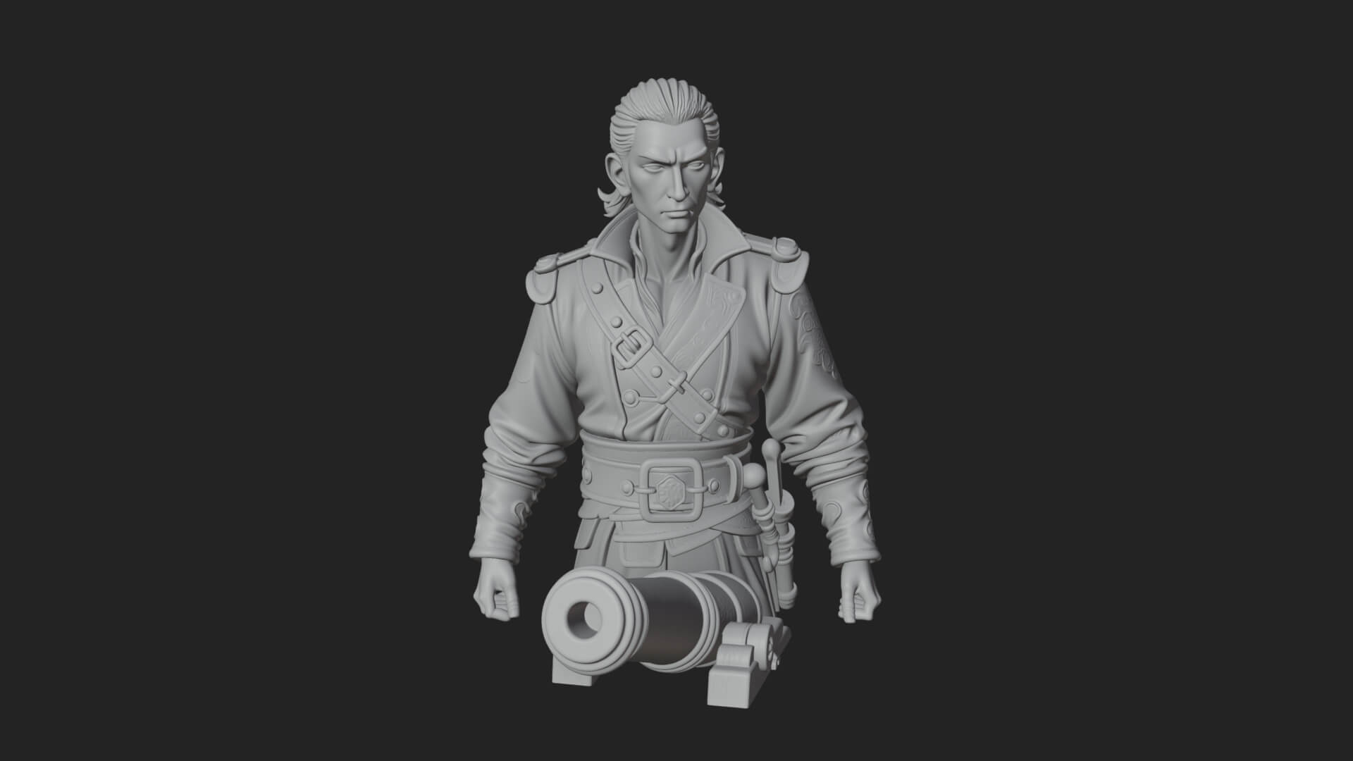 Sea Captain with Cannon Statue Design 1 3D Print Model 3D Model