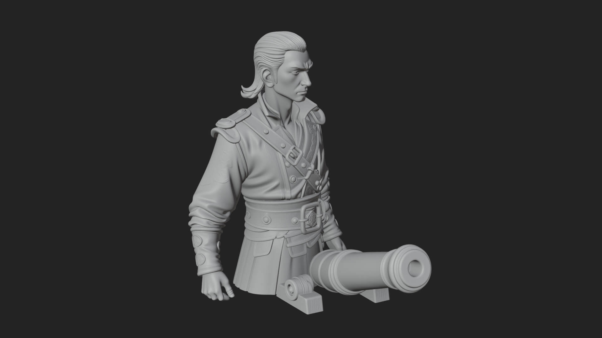 Sea Captain with Cannon Statue Design 1 3D Print Model 3D Model