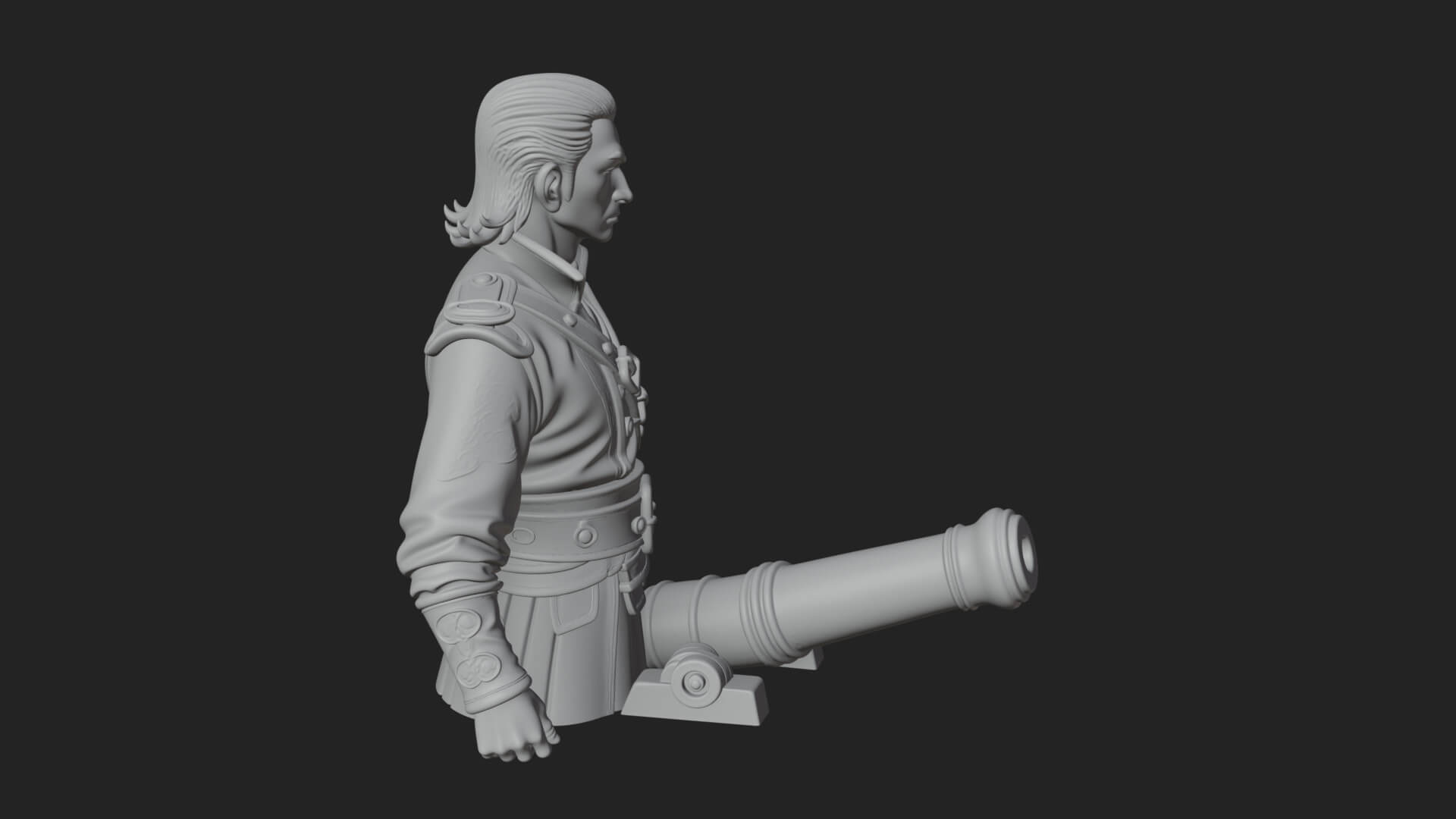 Sea Captain with Cannon Statue Design 1 3D Print Model 3D Model