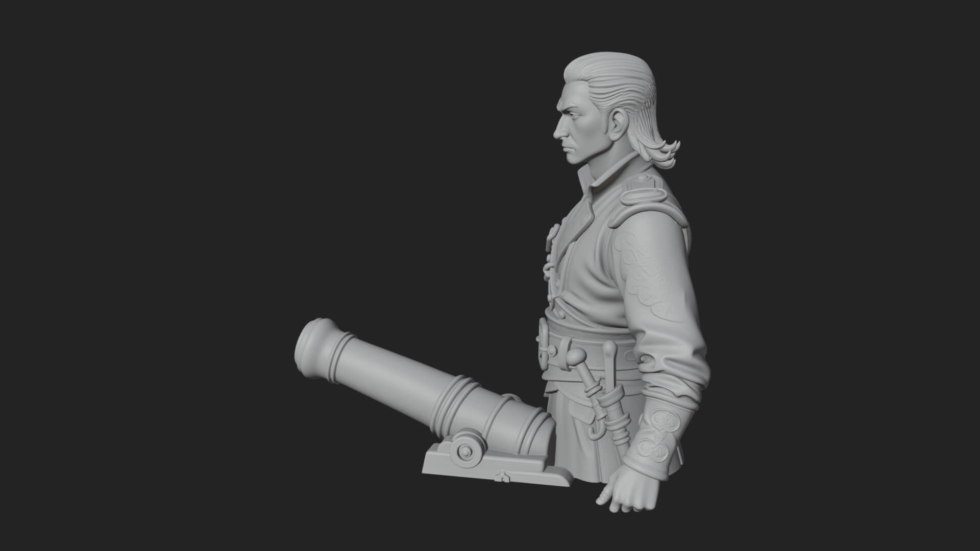 Sea Captain with Cannon Statue Design 1 3D Print Model 3D Model