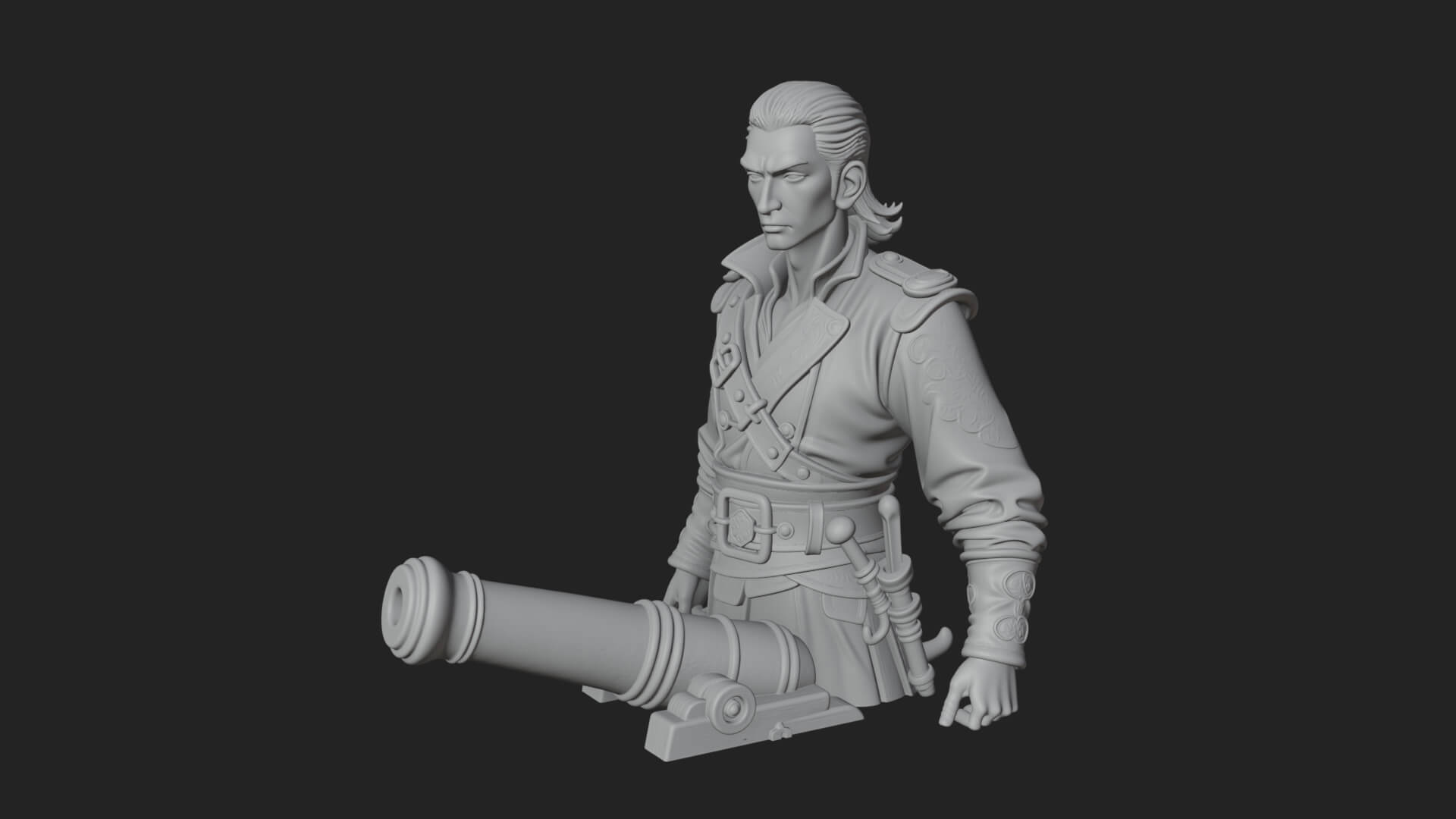 Sea Captain with Cannon Statue Design 1 3D Print Model 3D Model