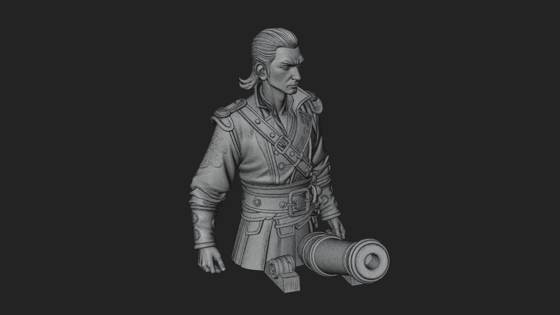 Sea Captain with Cannon Statue Design 1 3D Print Model 3D Model
