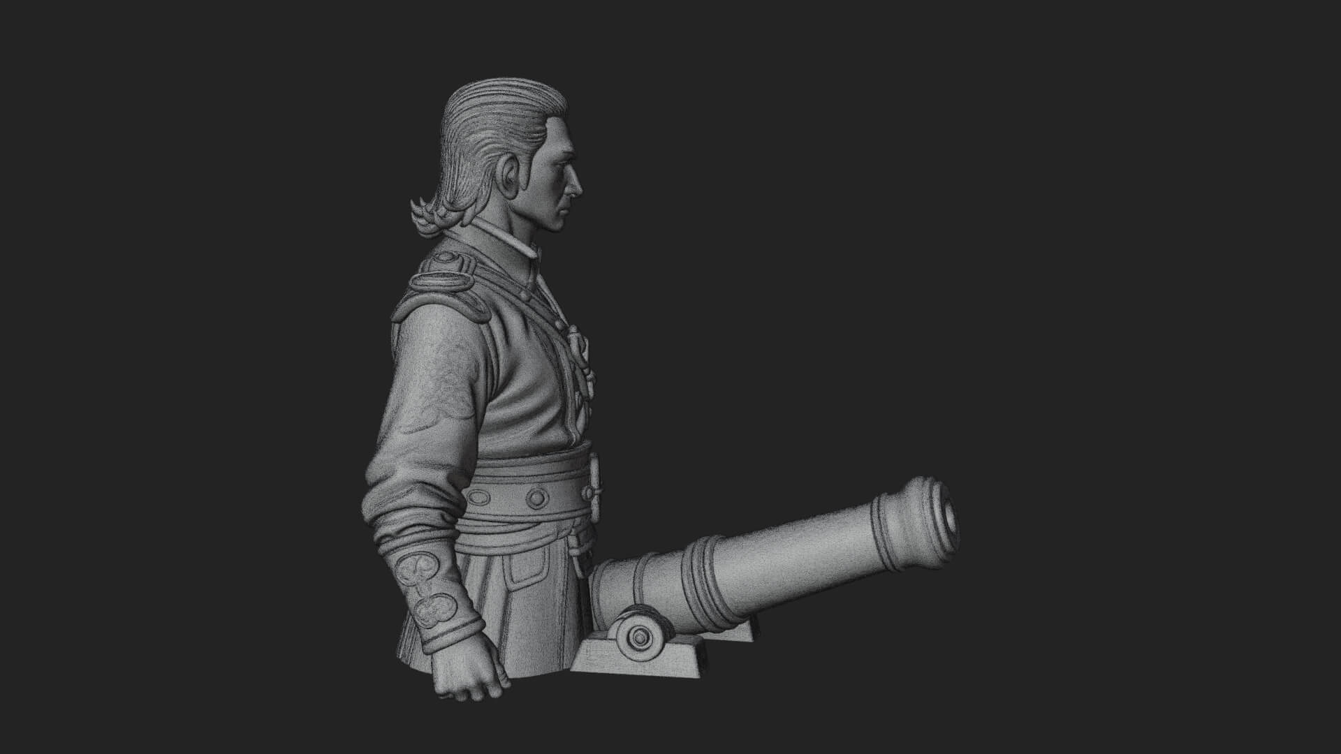 Sea Captain with Cannon Statue Design 1 3D Print Model 3D Model