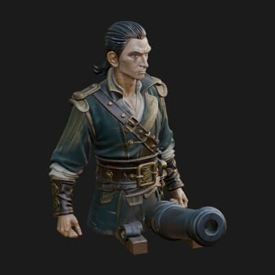 Sea Captain with Cannon Statue Design 1 3D Print Model