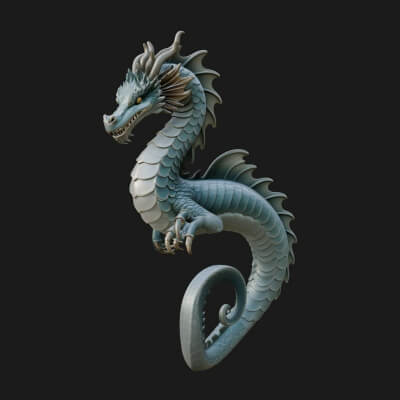 Sea Serpent Dragon Statue Design 3 3D Print Model