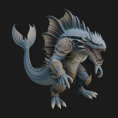Sea Serpent Dragon Statue Design 4 3D Print Model